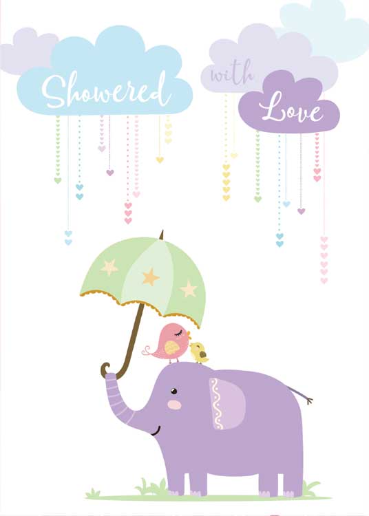  Baby Note Card - Showered with Love - Embossed、mySite、ghnorth