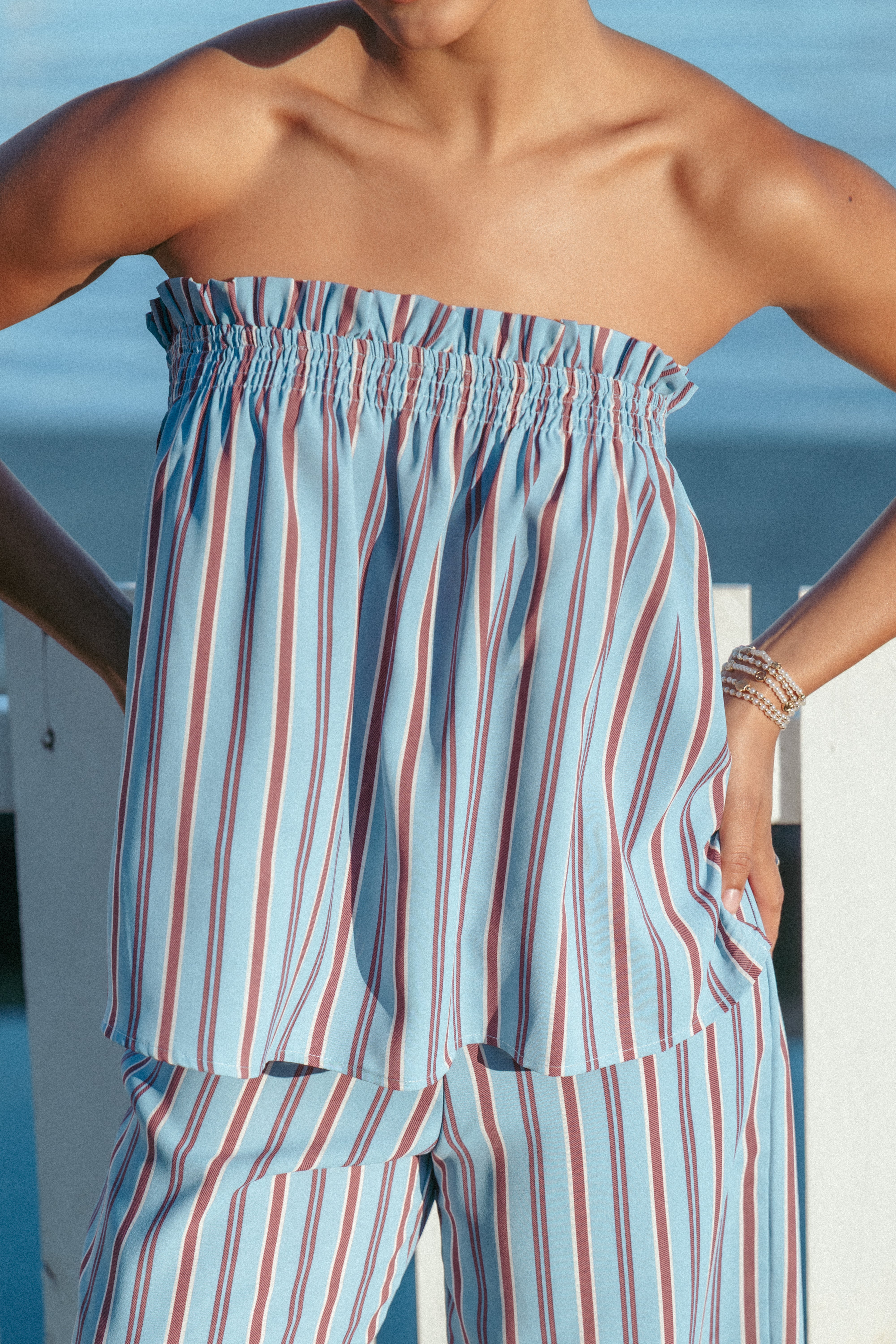  Zemira Strapless Top - Blue Stripe、mySite、sugarbowlscore