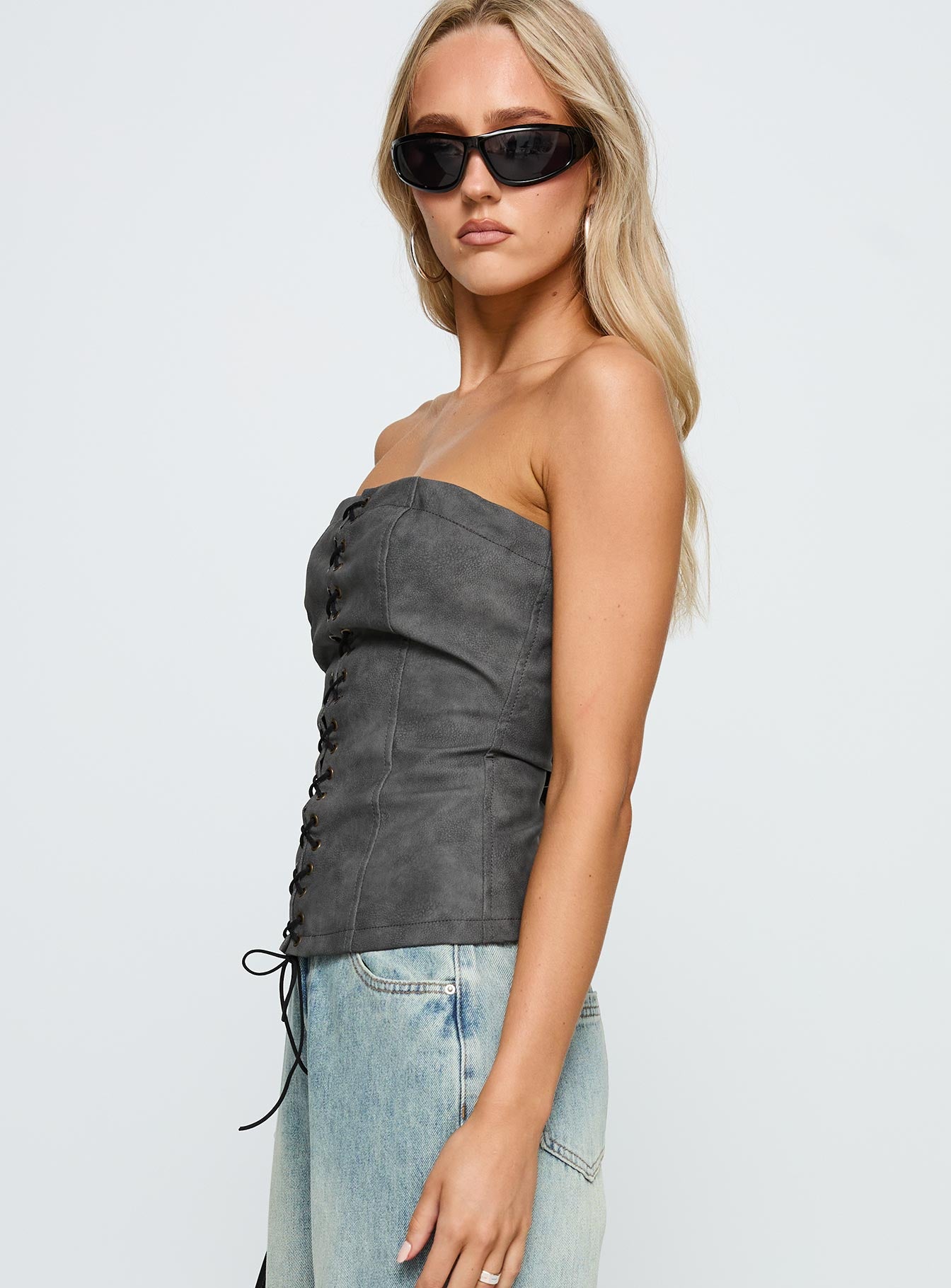 Soft Spoken Strapless Tie Up Top Black、mySite、solidvoid