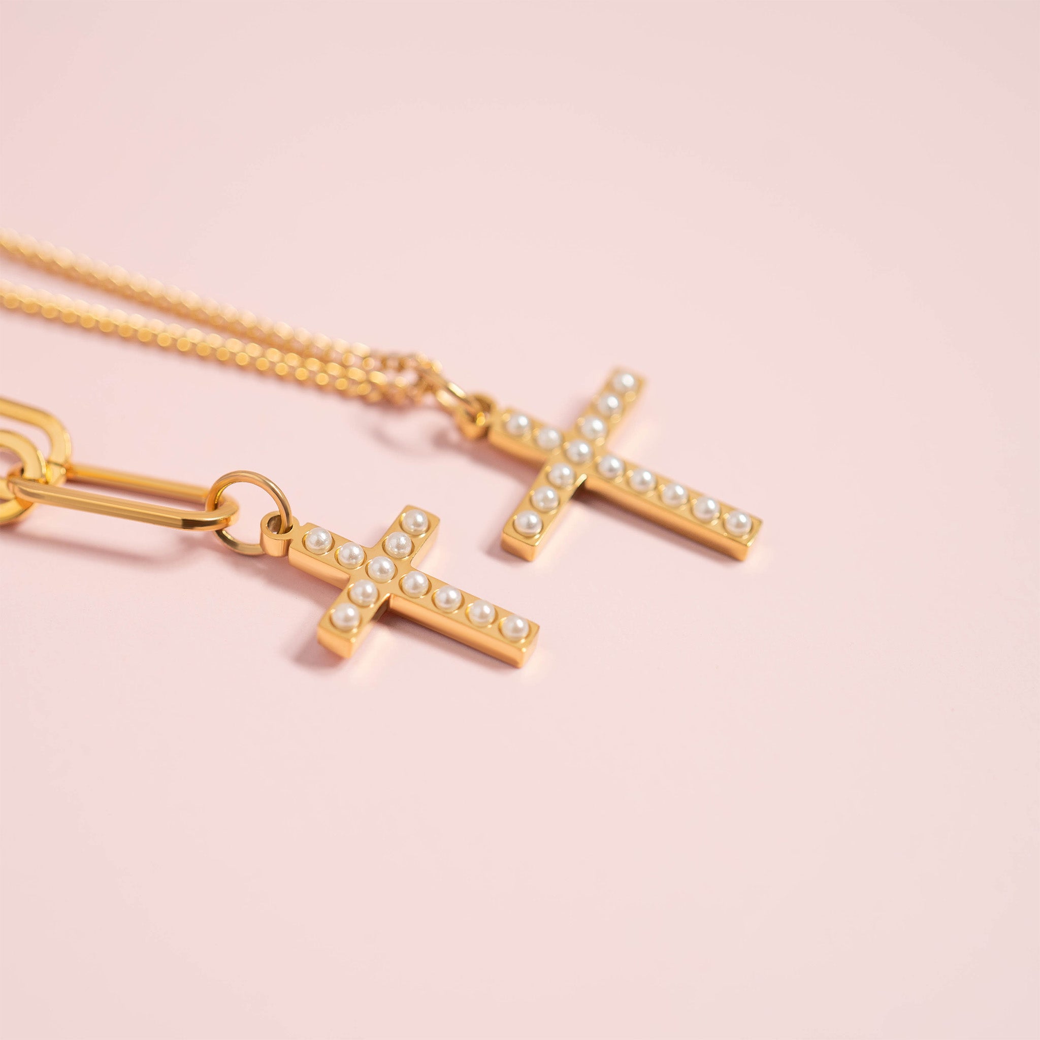 18K Gold PVD Stainless Steel Pearl Cross Charm / PDL0252、mySite、dreamappss