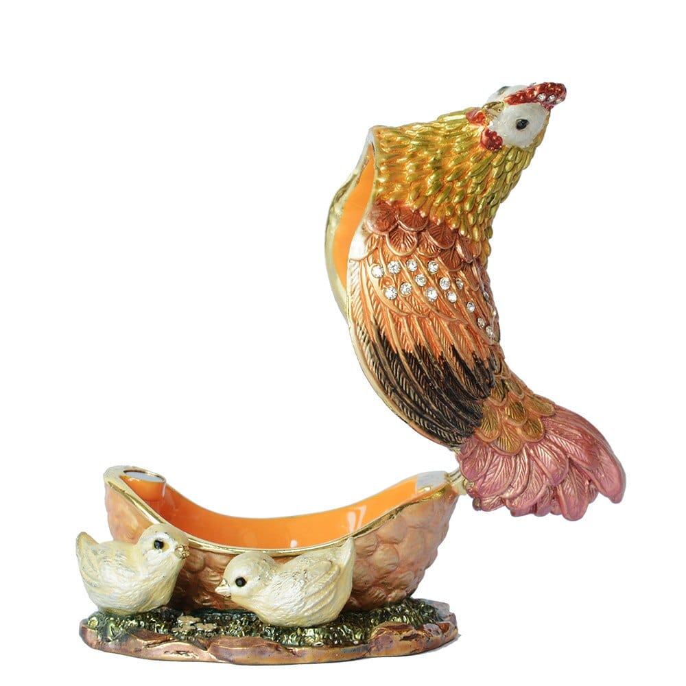 Hen and Chicks Jeweled Pewter Trinket Box、mySite、g9winljtr