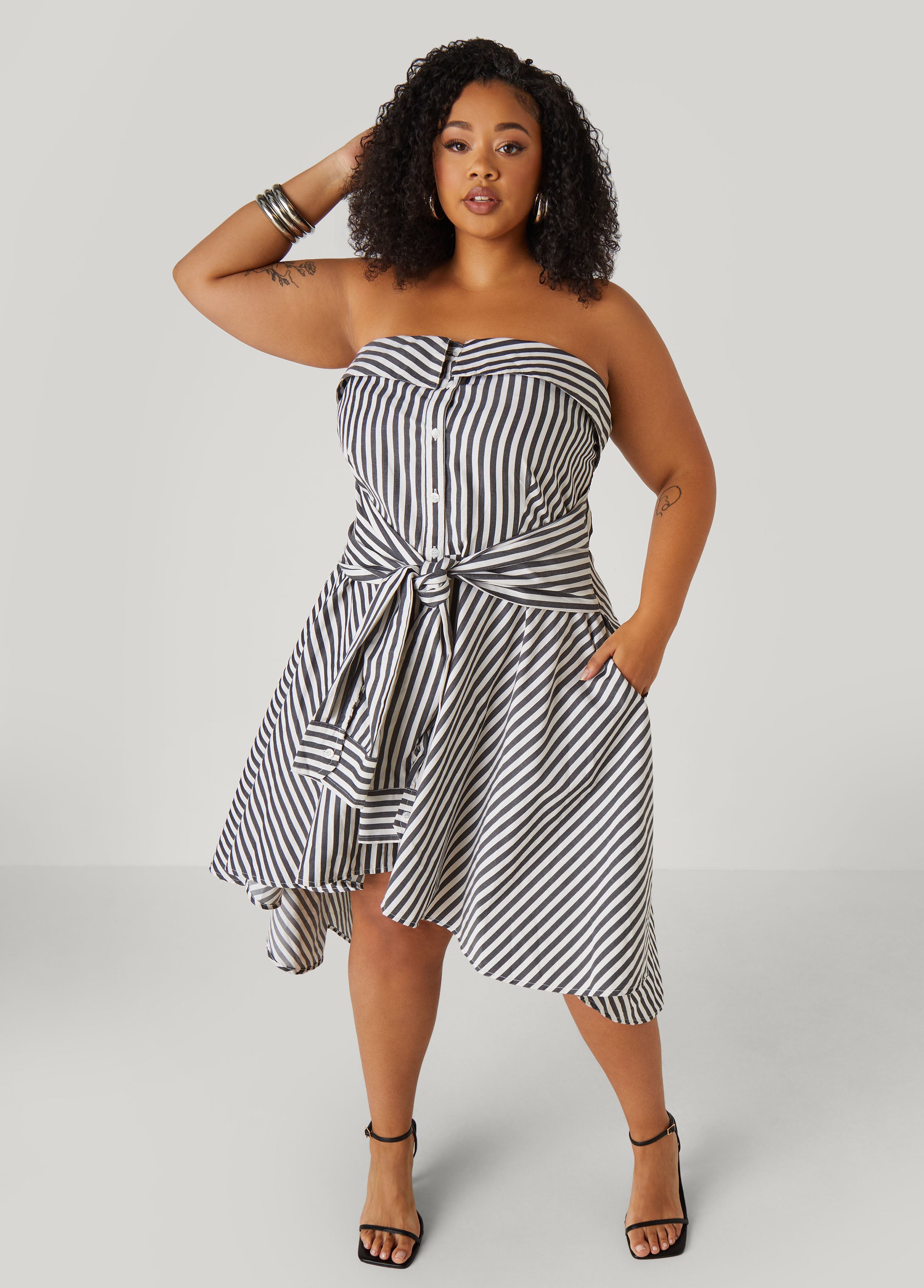 Striped Waist Tied Hi Low Dress、mySite、bengalsvssteelers