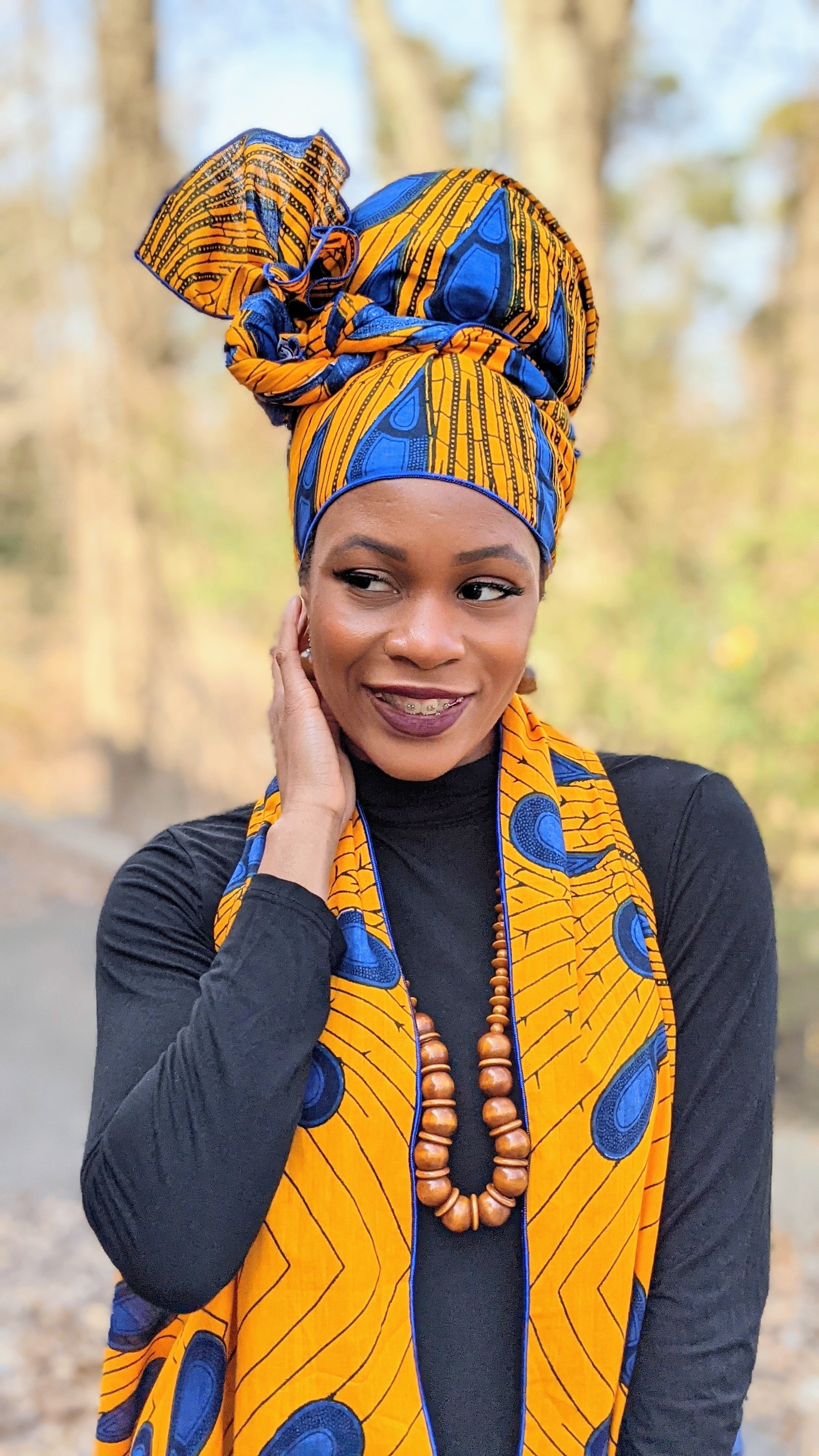 Dupsie's Ekaette Orange and Blue African Print Vest Shawl for Women DPP3816SH、mySite、solidvoid