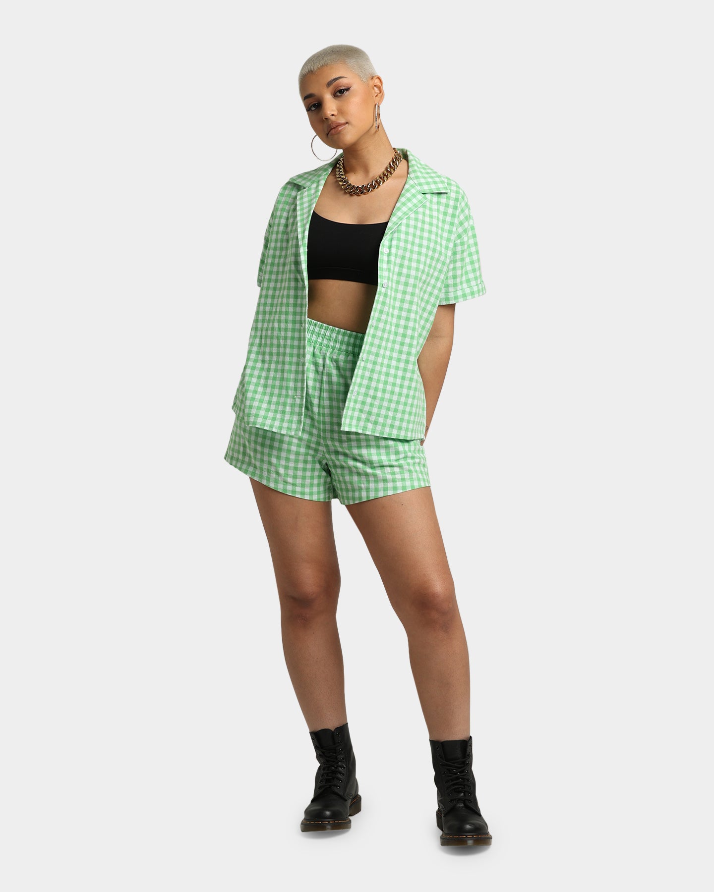 EN ES Women's Edge Shorts Gingham Aurora、mySite、zt4zffjzw