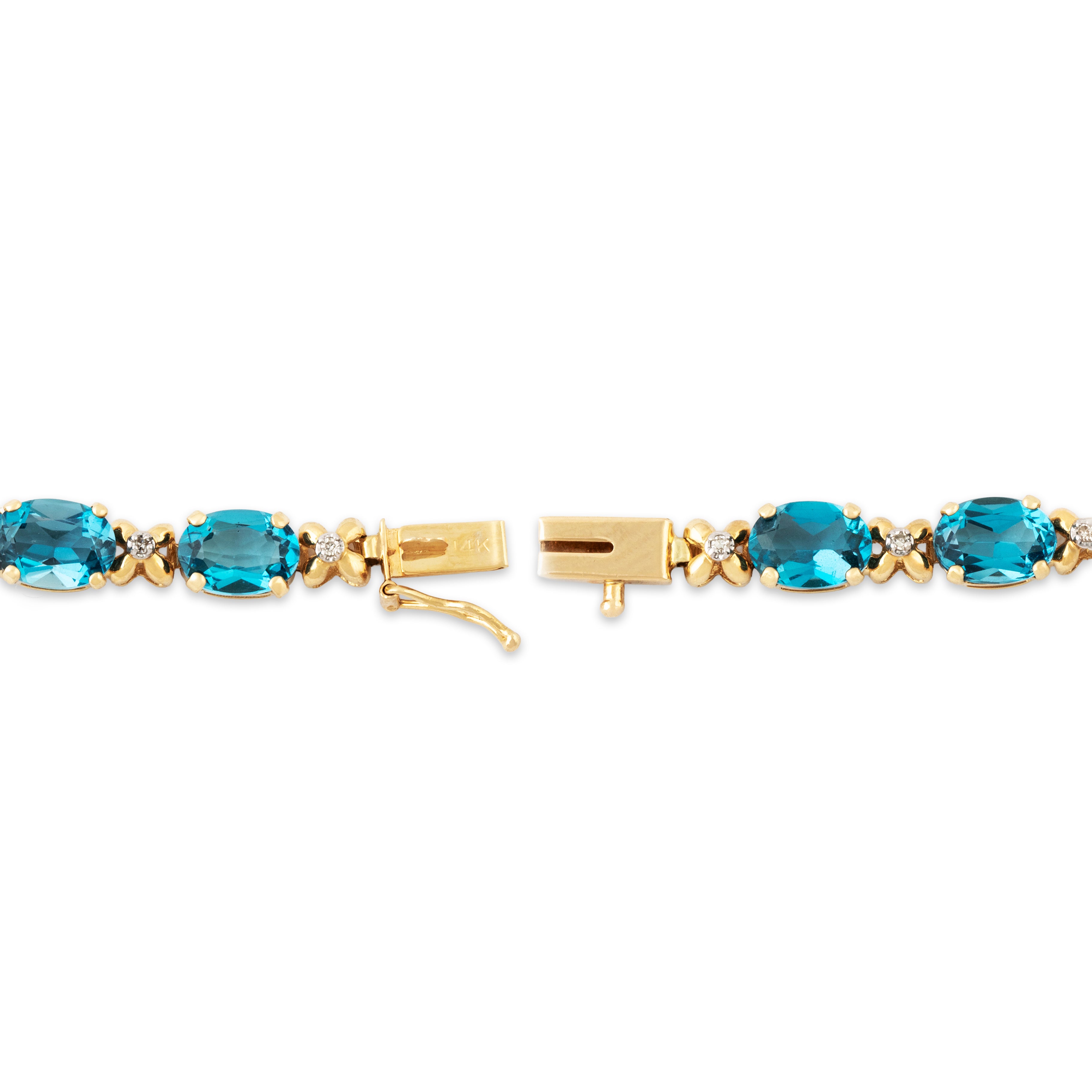 Vintage 14k Yellow Gold 13.5cttw Blue Topaz Diamond Line Bracelet 7.75、mySite、hinf8tx79