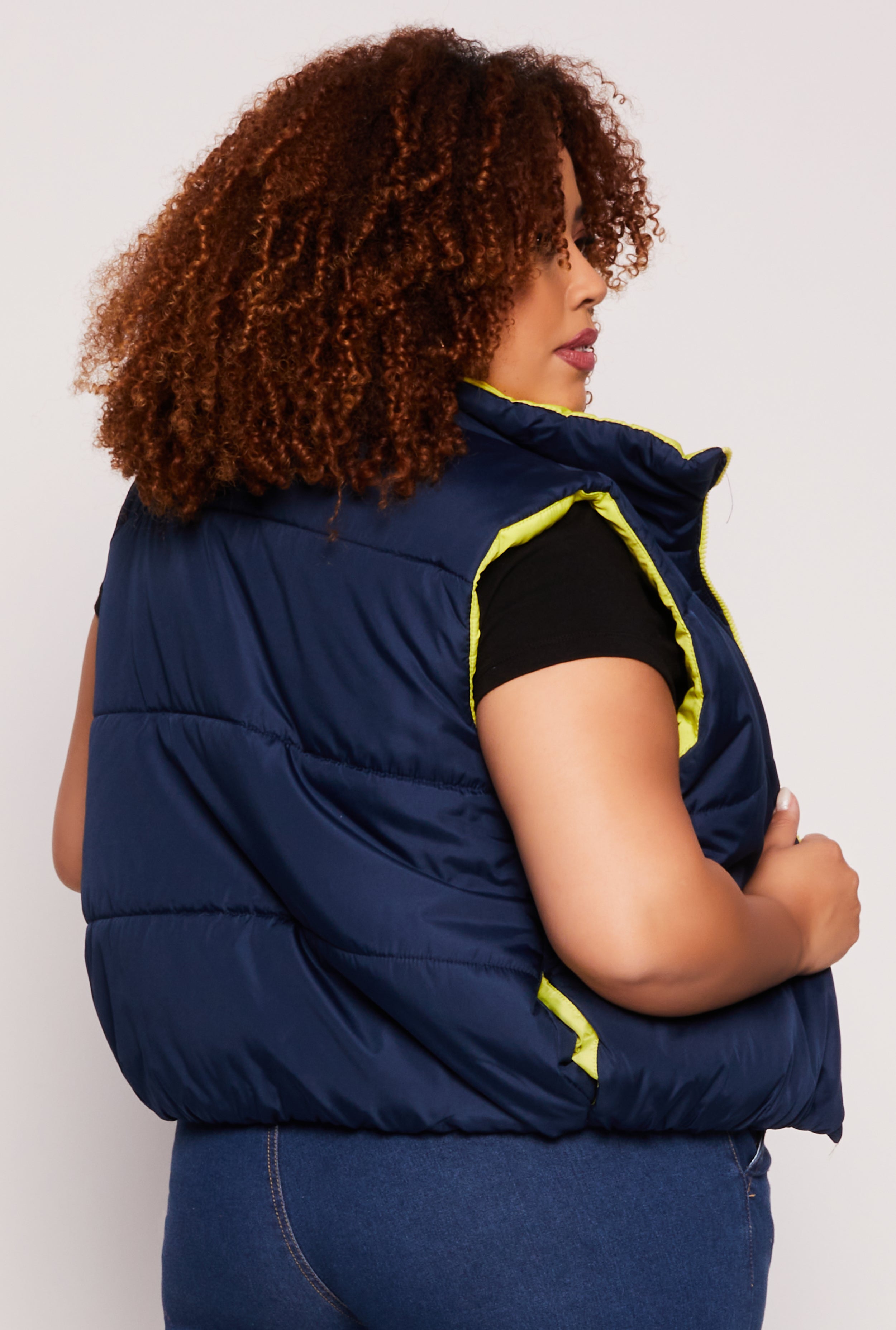 Plus Size Color Blocked Puffer Vest、mySite、camillekostekn