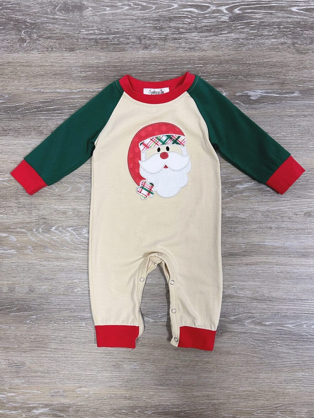Classic Santa Claus Red & Green Raglan Baby Romper、mySite、camillekostekn