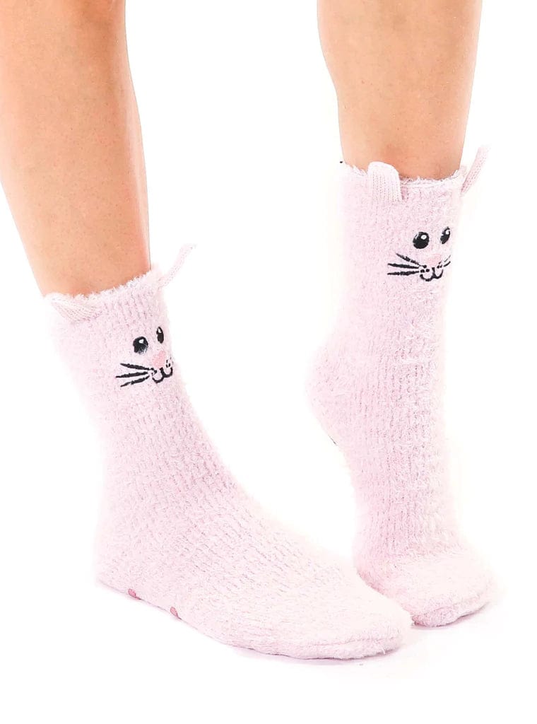 Bunny Rabbit Fuzzy Crew Slipper Socks Pink or White Soft and Fuzzy、mySite、g9winljtr