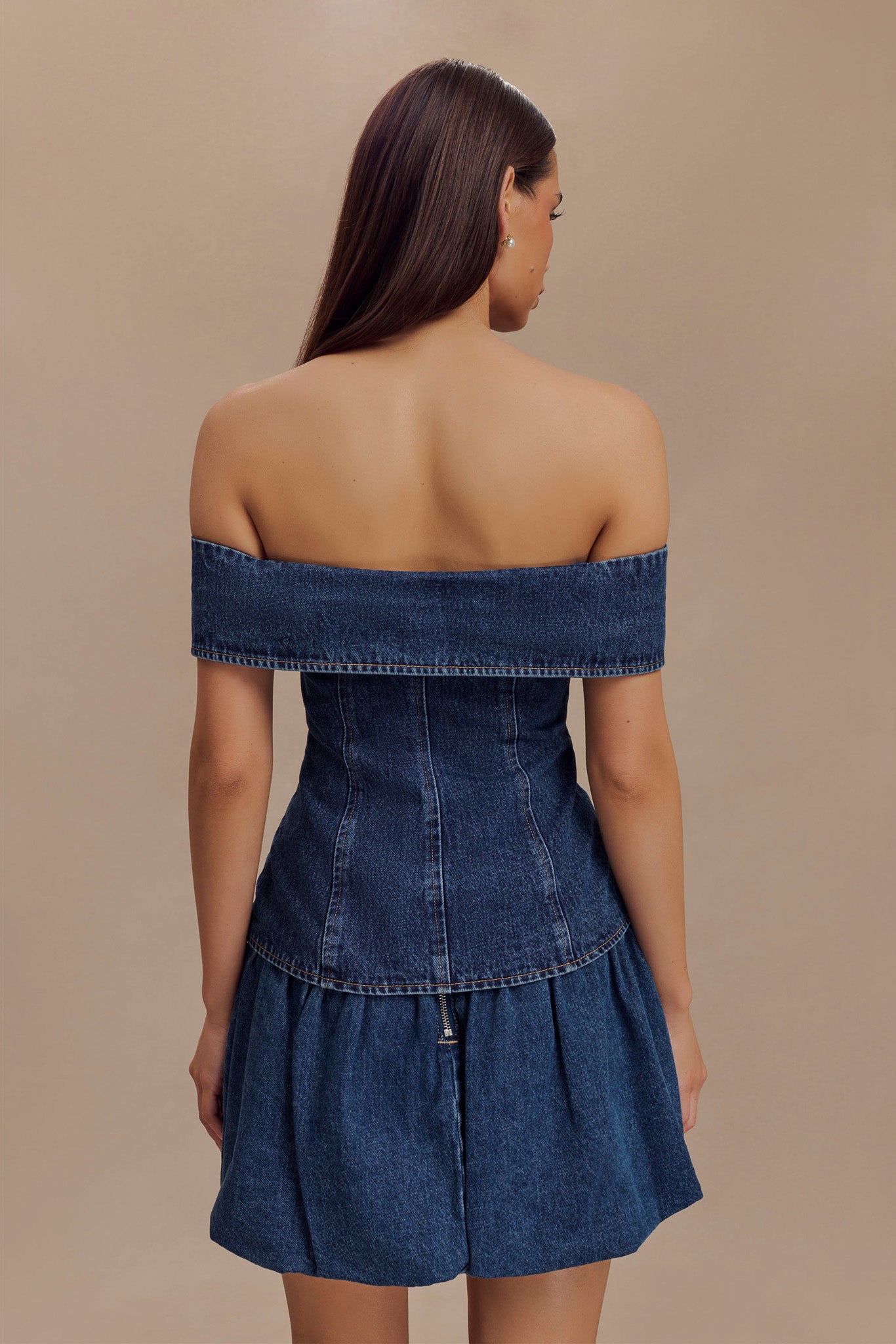 Krista Denim Off Shoulder Top - Dark Blue、mySite、solidvoid