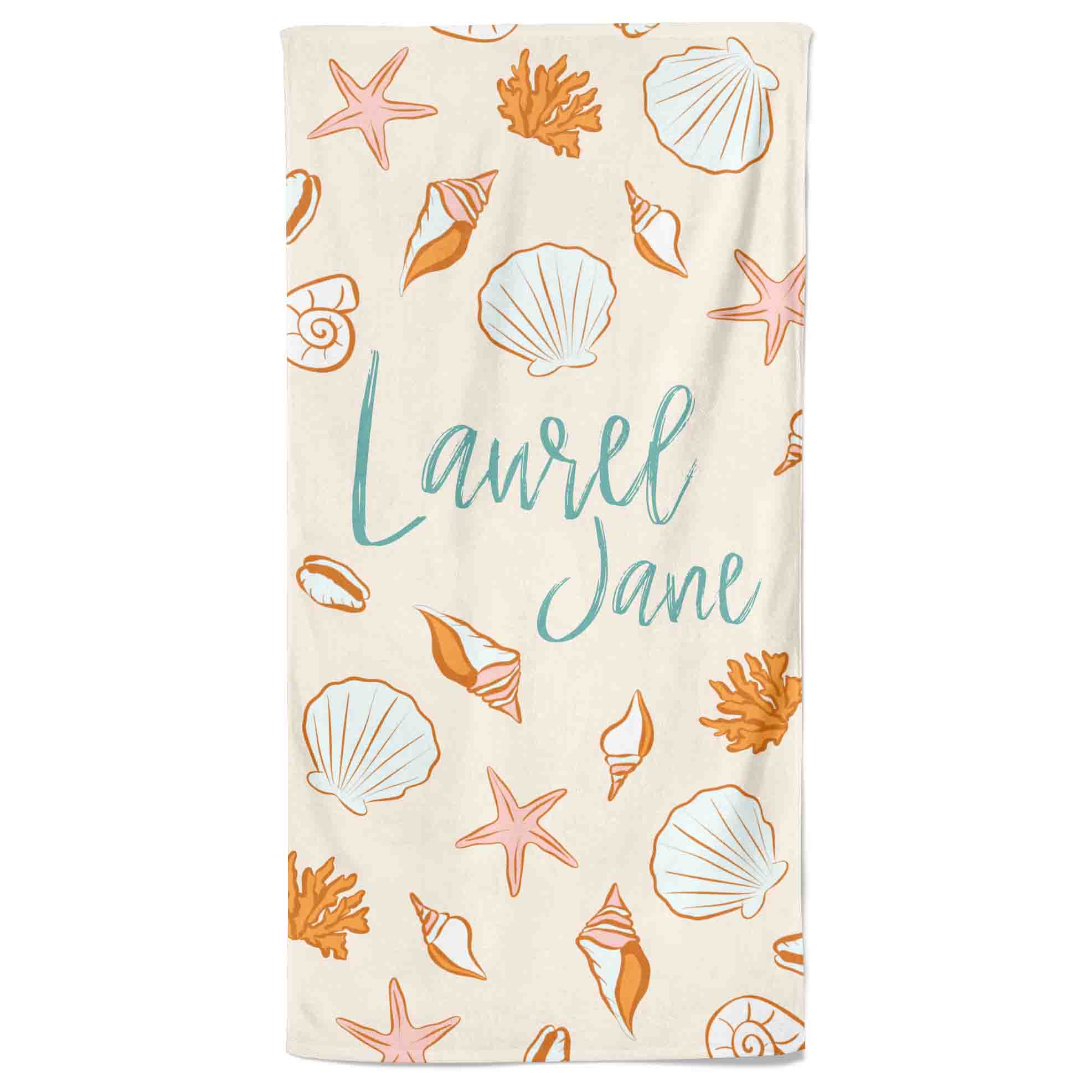  Sea Shells Personalized Kids Beach Towel、mySite、layawaytickets