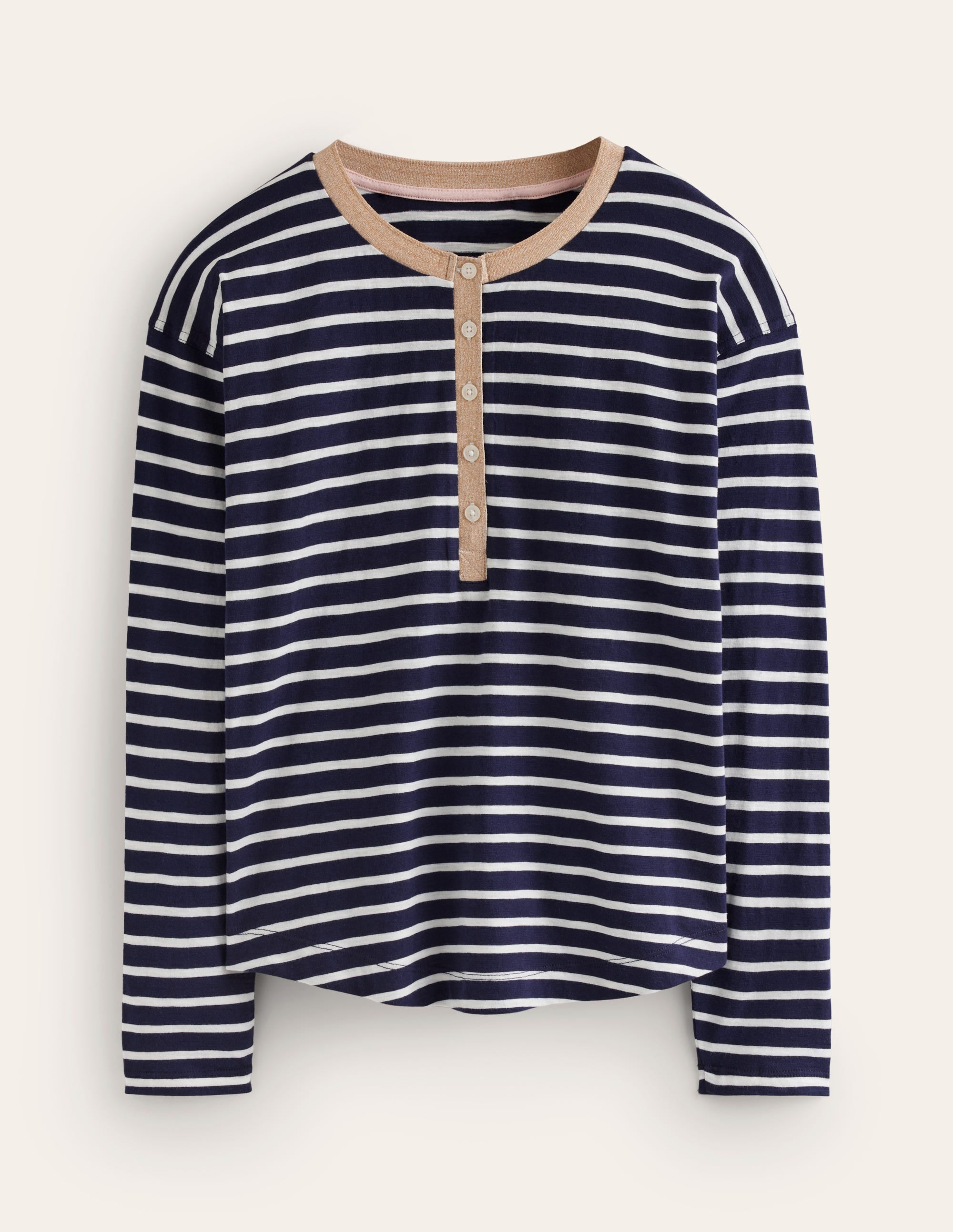  Metallic Trim Henley Top-Navy, Ivory Stripe、mySite、ashleygrahame