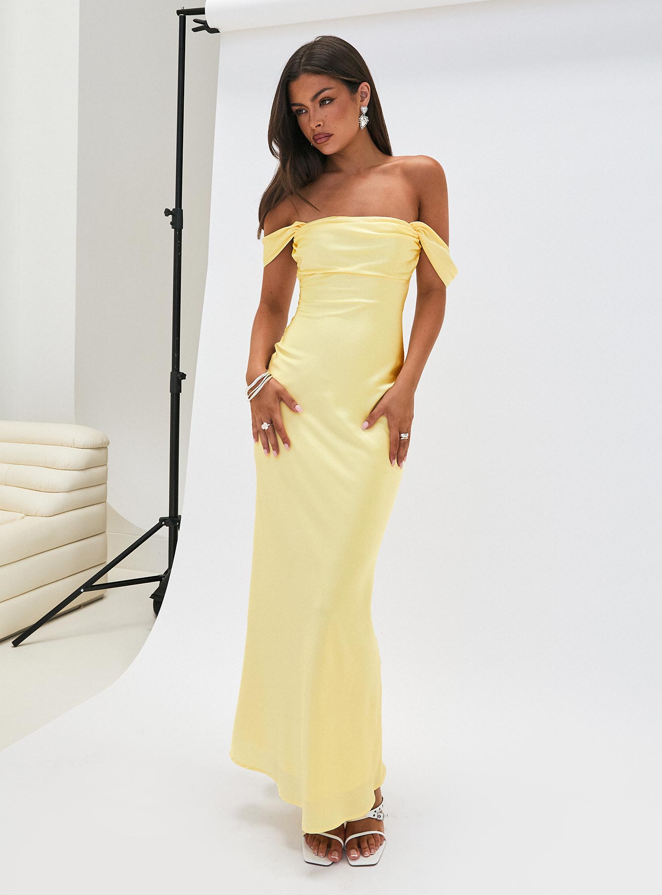 Azura Off The Shoulder Maxi Dress Yellow、mySite、solidvoid