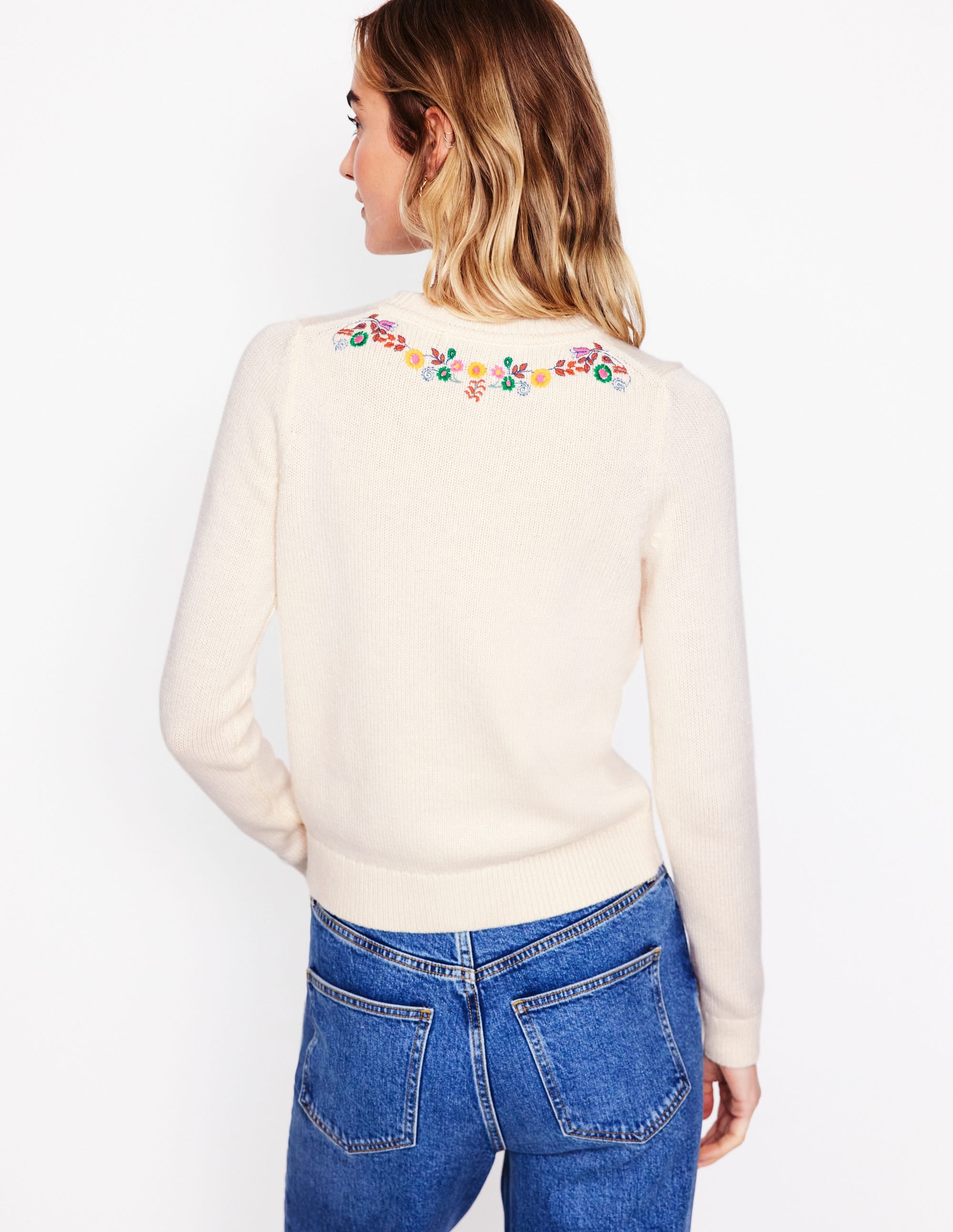  Embroidered Crew Neck Cardigan-Warm Ivory, Peacock、mySite、ashleygrahame