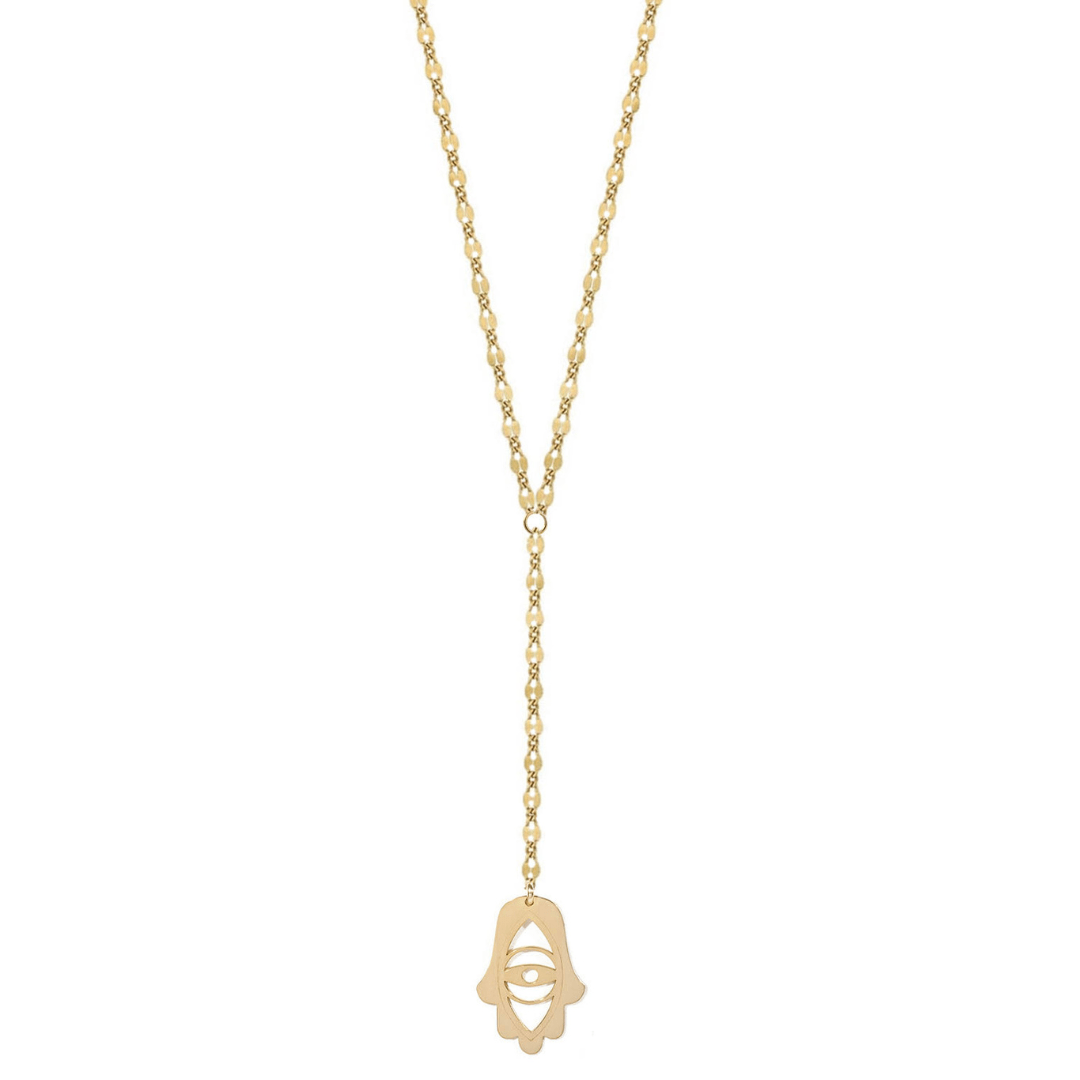 Joyce Hamsa With Evil Eye Lariat Necklace - (Sterling Silver or Gold-Plated)、mySite、topwebapps