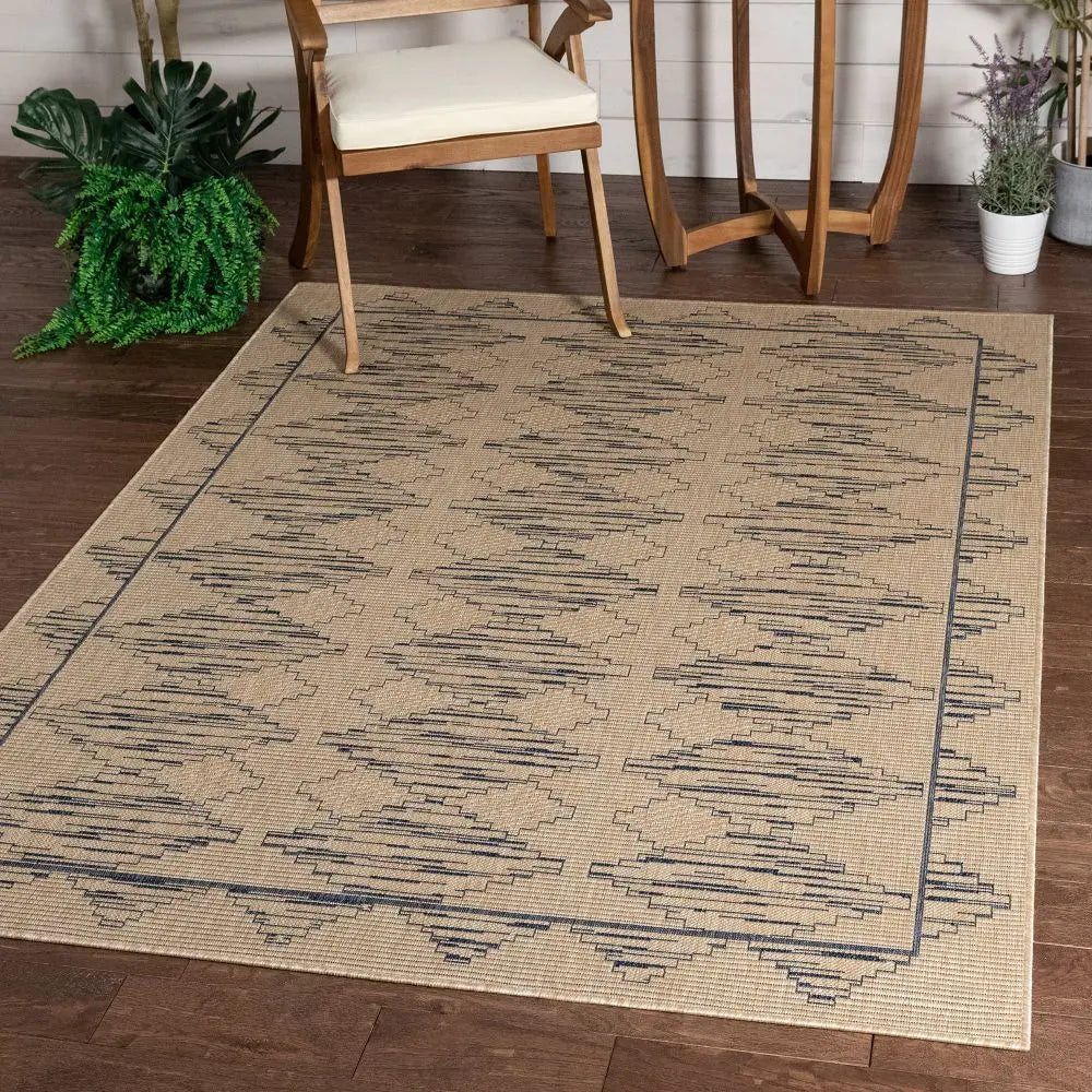Vidar Trellis Diamond Pattern Indoor Outdoor Blue Beige Flatweave Rug、mySite、gigharbornorthrealestate