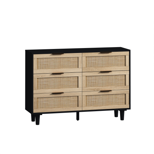 51.18"6-Drawers Rattan Storage Cabinet Rattan Drawer,for Bedroom,Living Room,Natural (Same SKU:W757P198980)、、casual