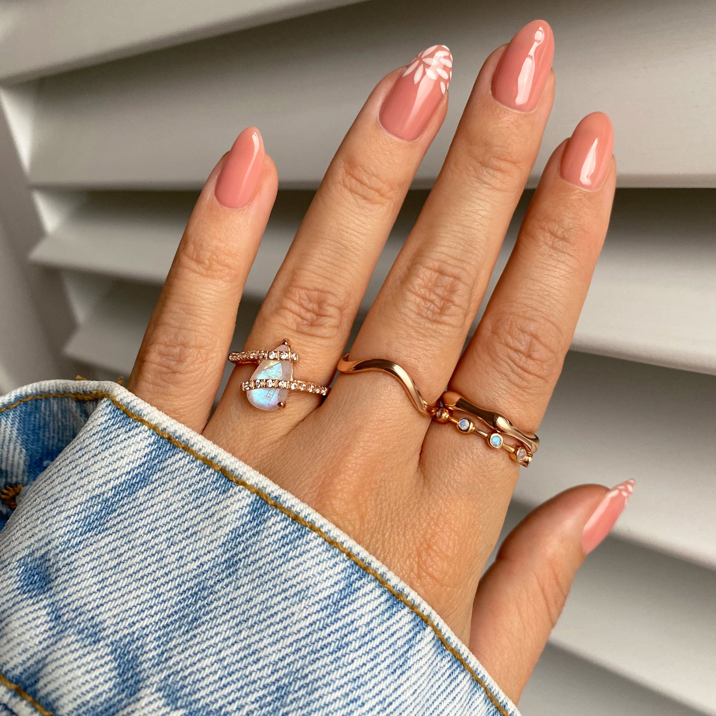 Moonstone White Zircon Ring - Bypass、mySite、hinf8tx79