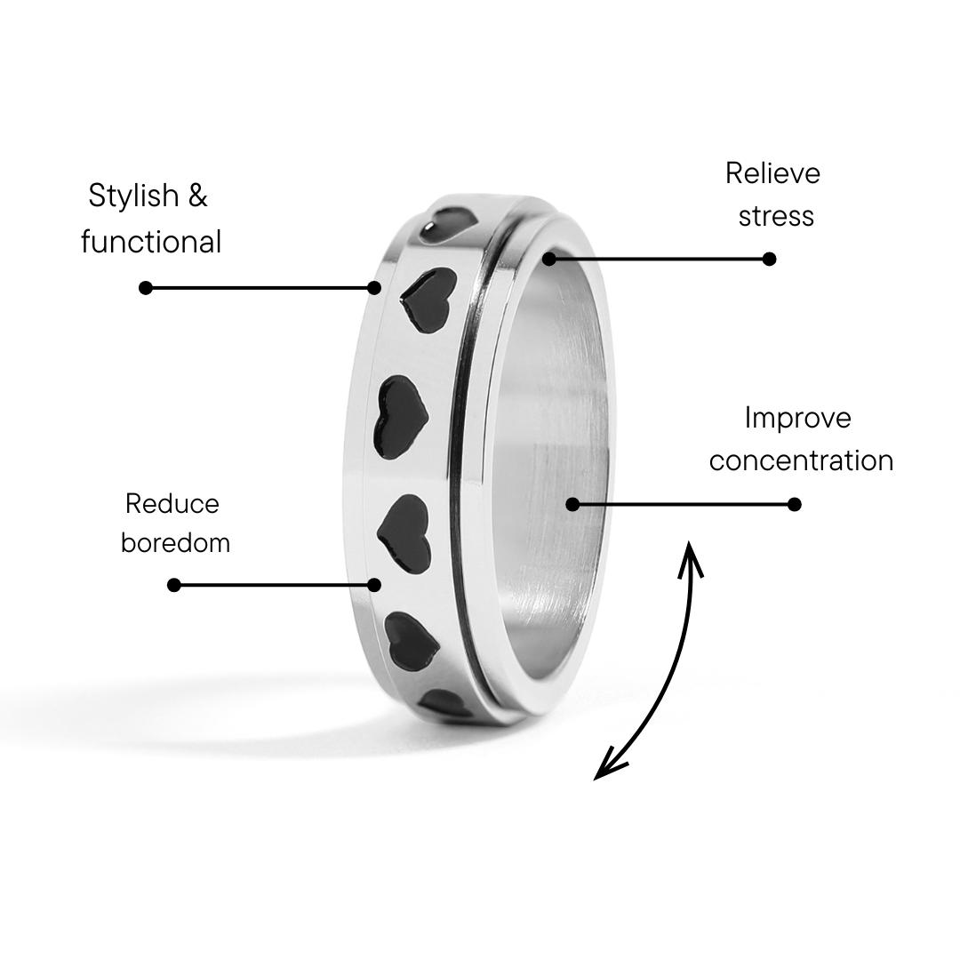Stainless Steel Black Hearts Spinner Ring / SRJ2246、mySite、dreamappss