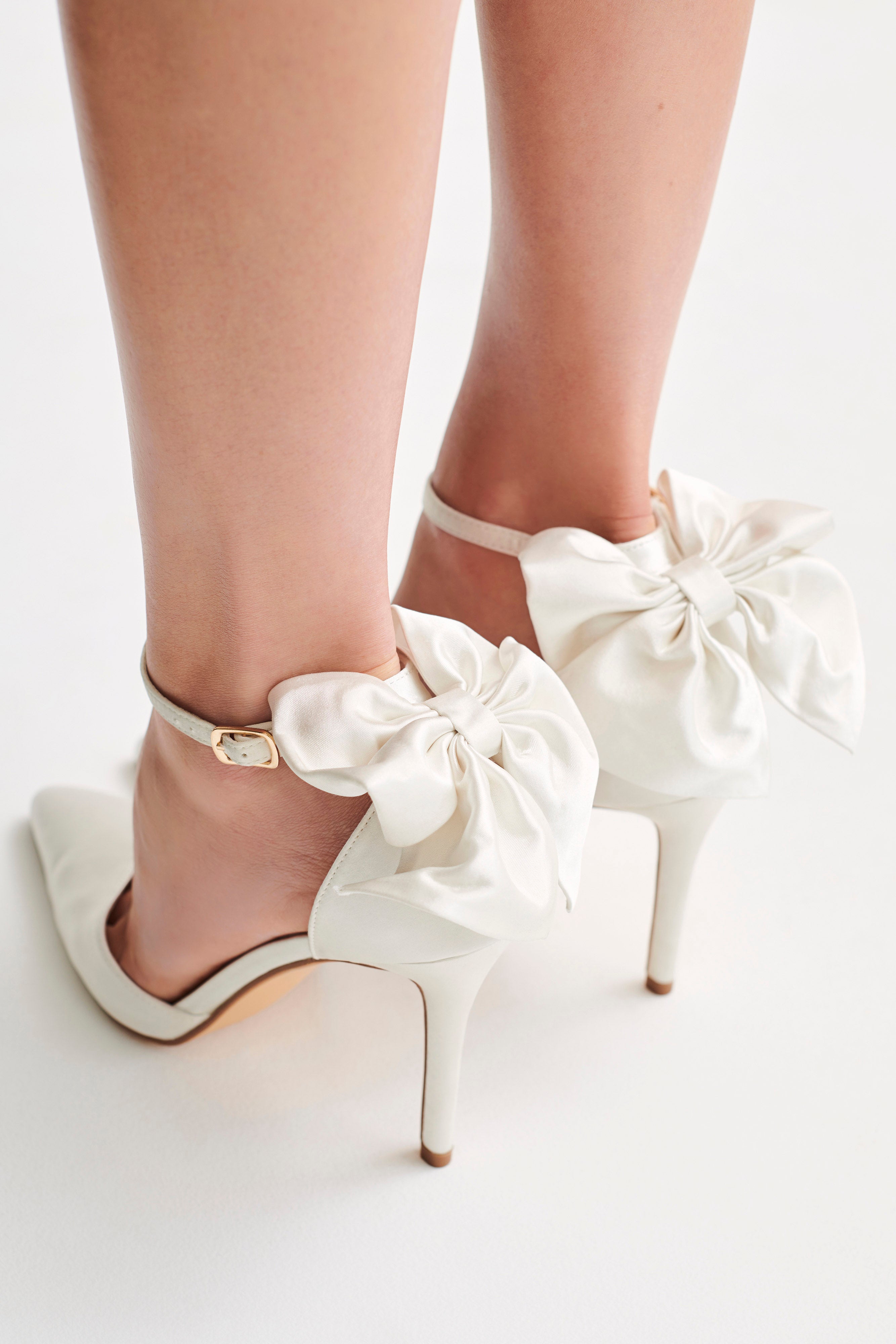 Charmed Satin Bow Heel - White、mySite、solidvoid
