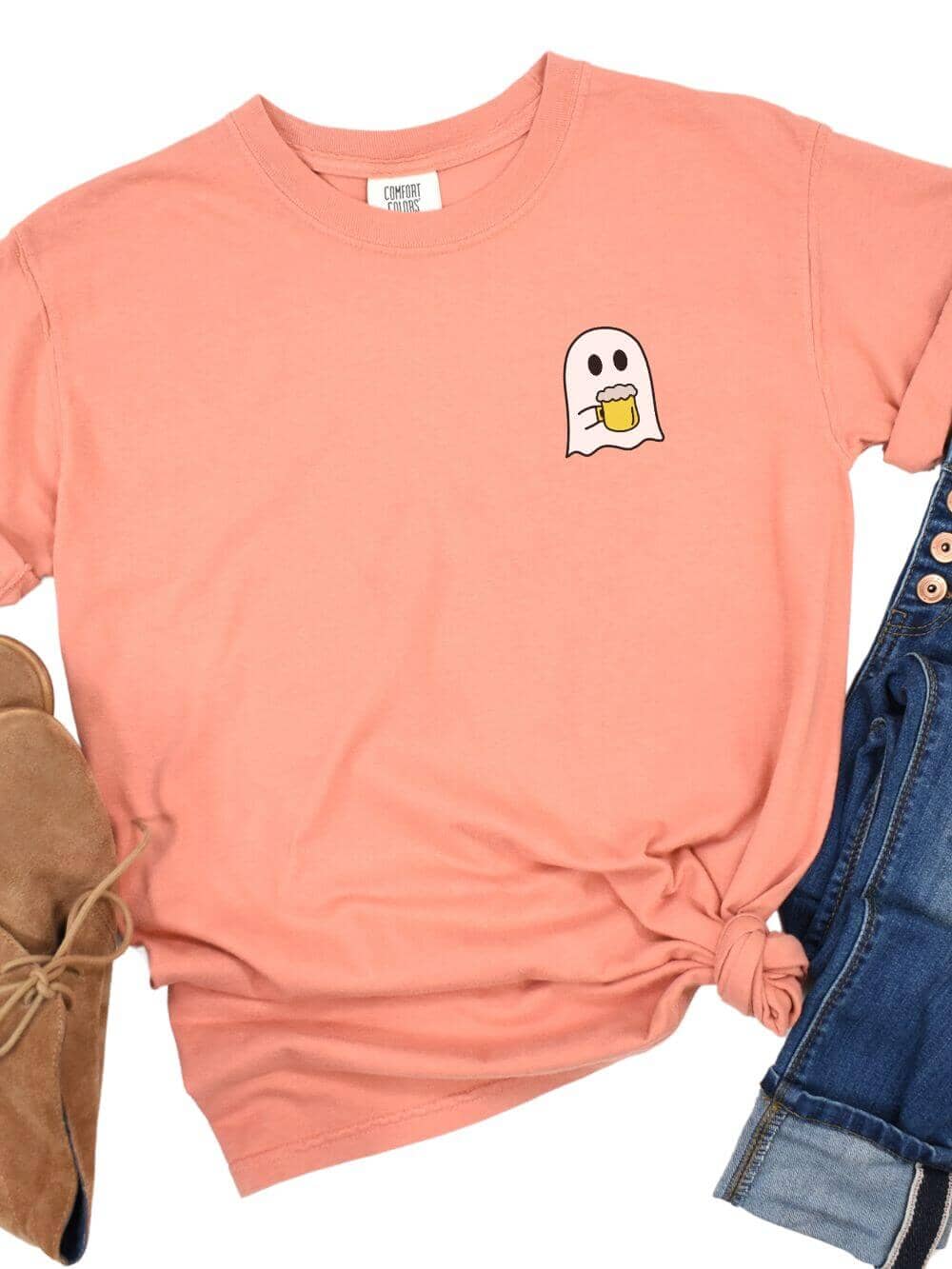 Beer Ghost Comfort Colors Embroidered Unisex T-Shirt、mySite、camillekostekn