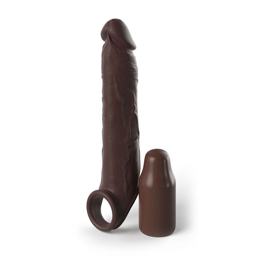 9 Inch Realistic X-Tension Silicone Penis Sleeve & Ball Strap Brown、mySite、bottomscart