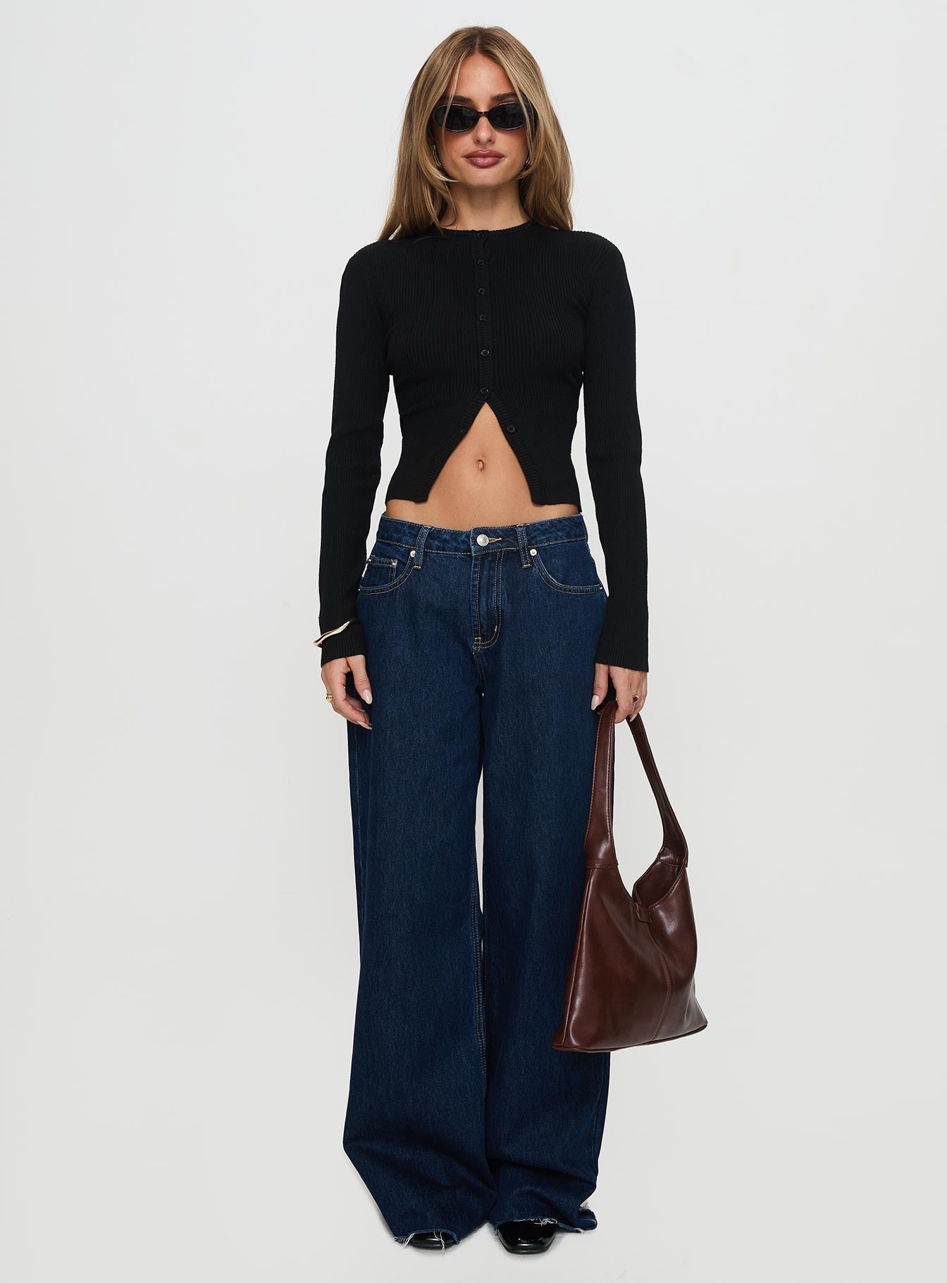 Suzu Long Sleeve Knit Top Black、mySite、solidvoid