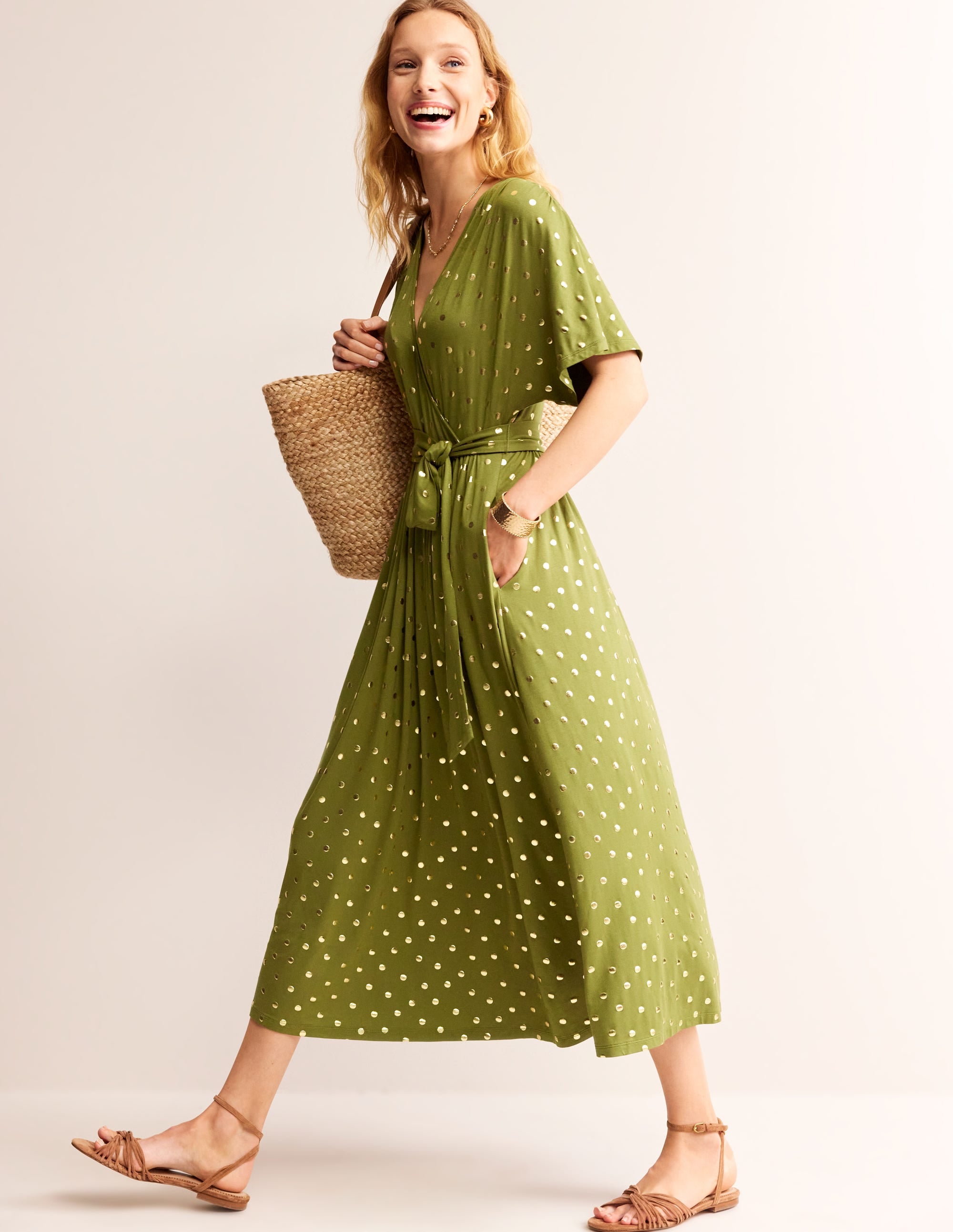  Kimono Wrap Jersey Midi Dress-Mayfly, Scattered Foil Spot、mySite、ashleygrahame