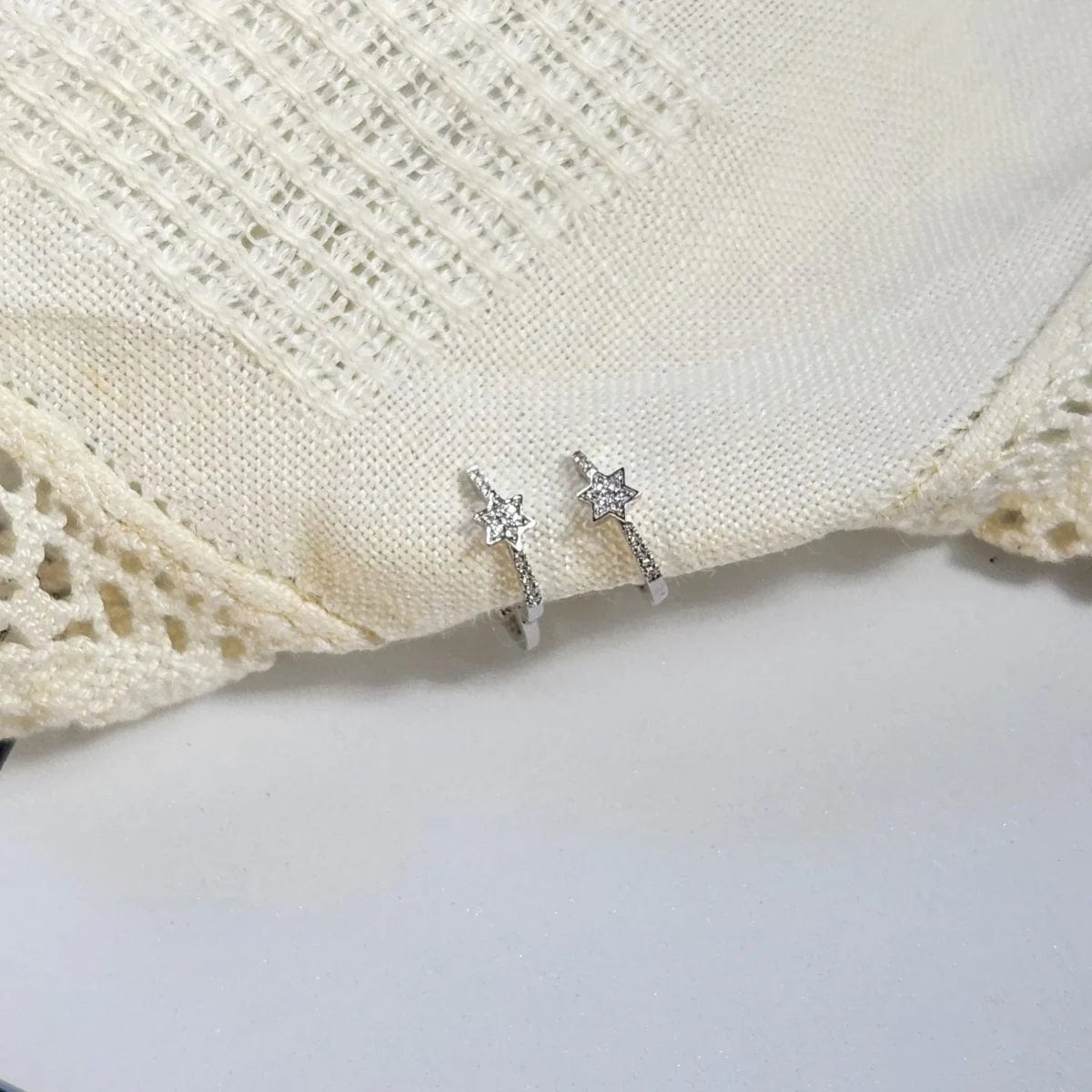 Diamond Star of David Huggie Hoop Earrings - White Gold、mySite、topwebapps