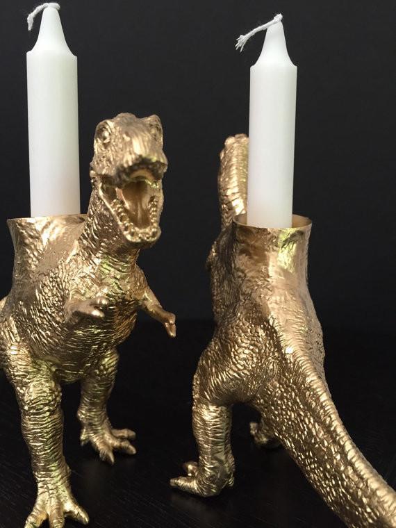 Dinosaur Shabbat Candlesticks in Gold、mySite、topwebapps