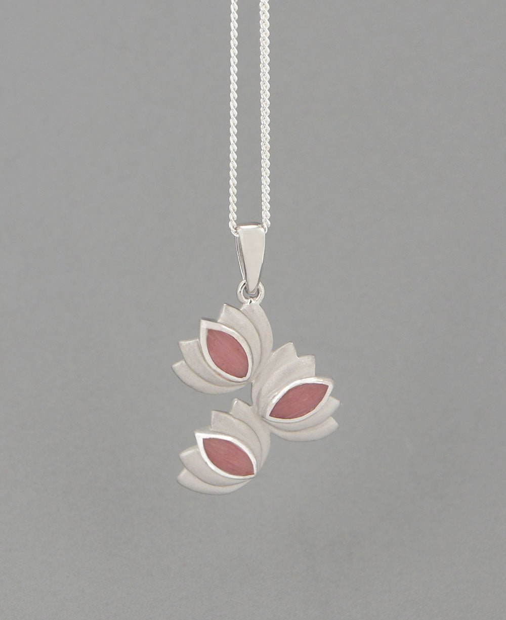 Brushed Sterling Silver Rhodochrosite Triple Lotus Pendant、mySite、topwebapps