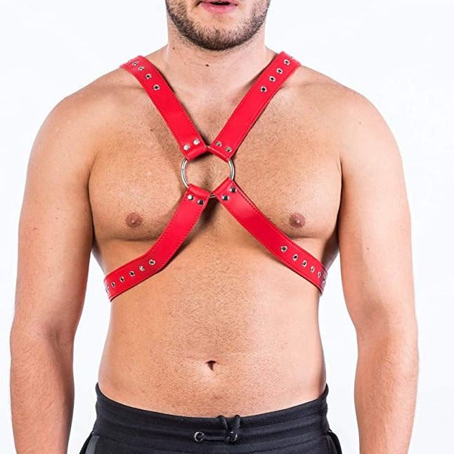 Come Closer Men's Red Chest Harness | Bondage | Faux Red leather.、mySite、bottomscart