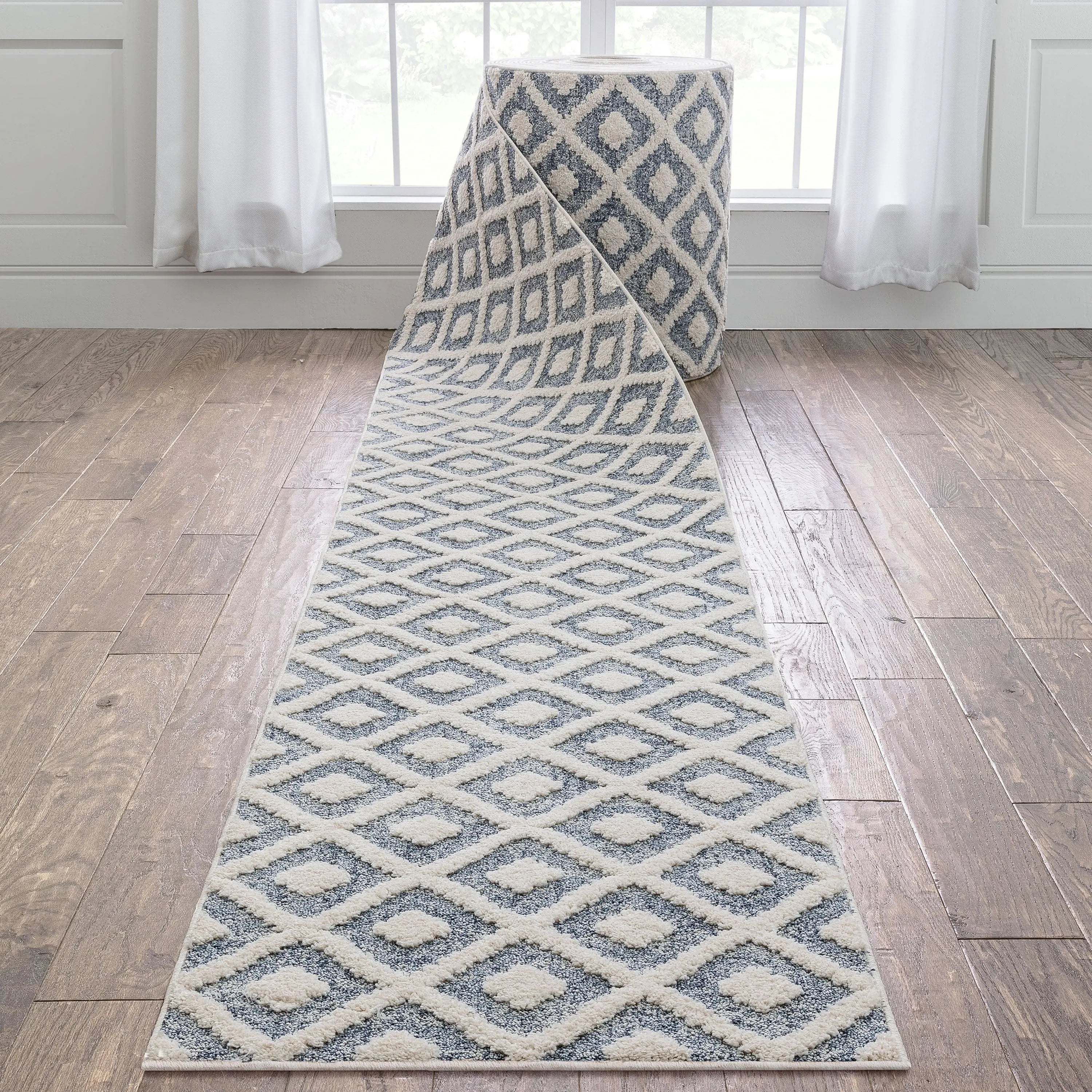 Custom Size Runner Ailey Moroccan Lattice Trellis Blue Choose Your Width x Choose Your Length Hallway Runner Rug、mySite、gigharbornorthrealestate