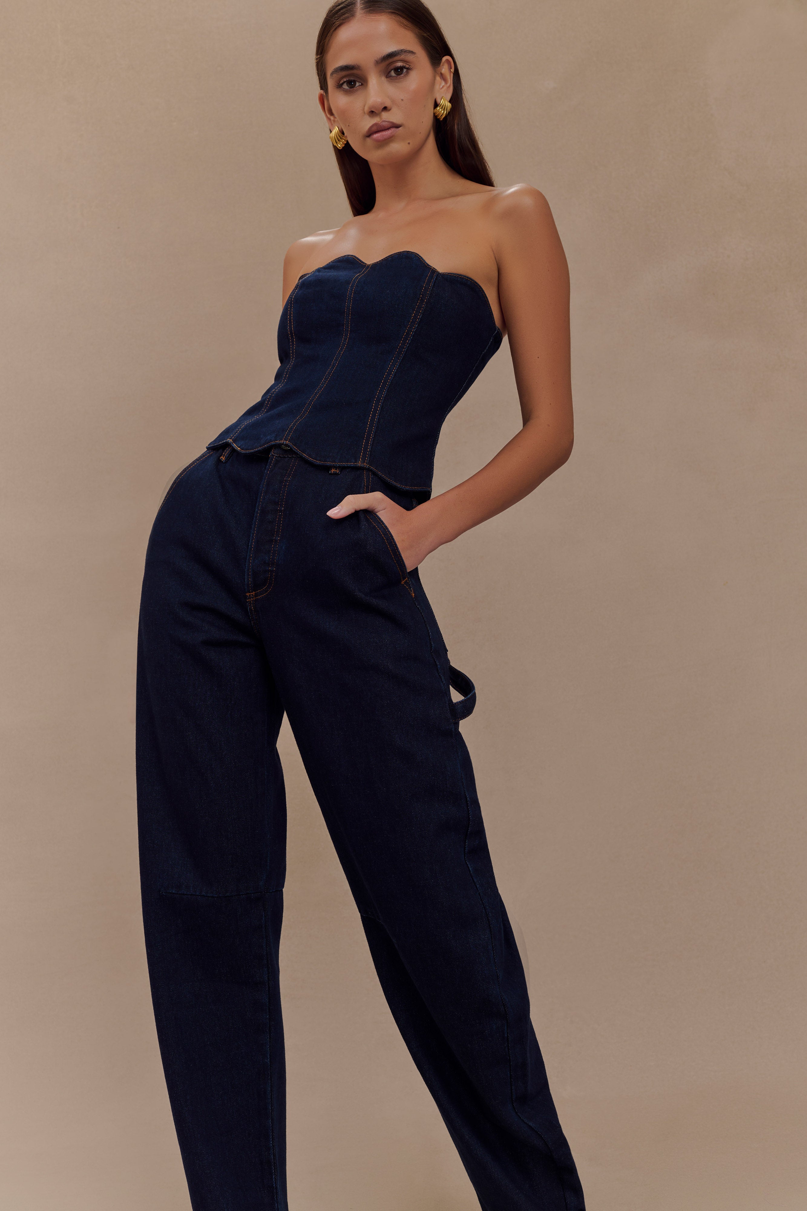 Renata Barrel Denim Jeans - Indigo Blue、mySite、solidvoid