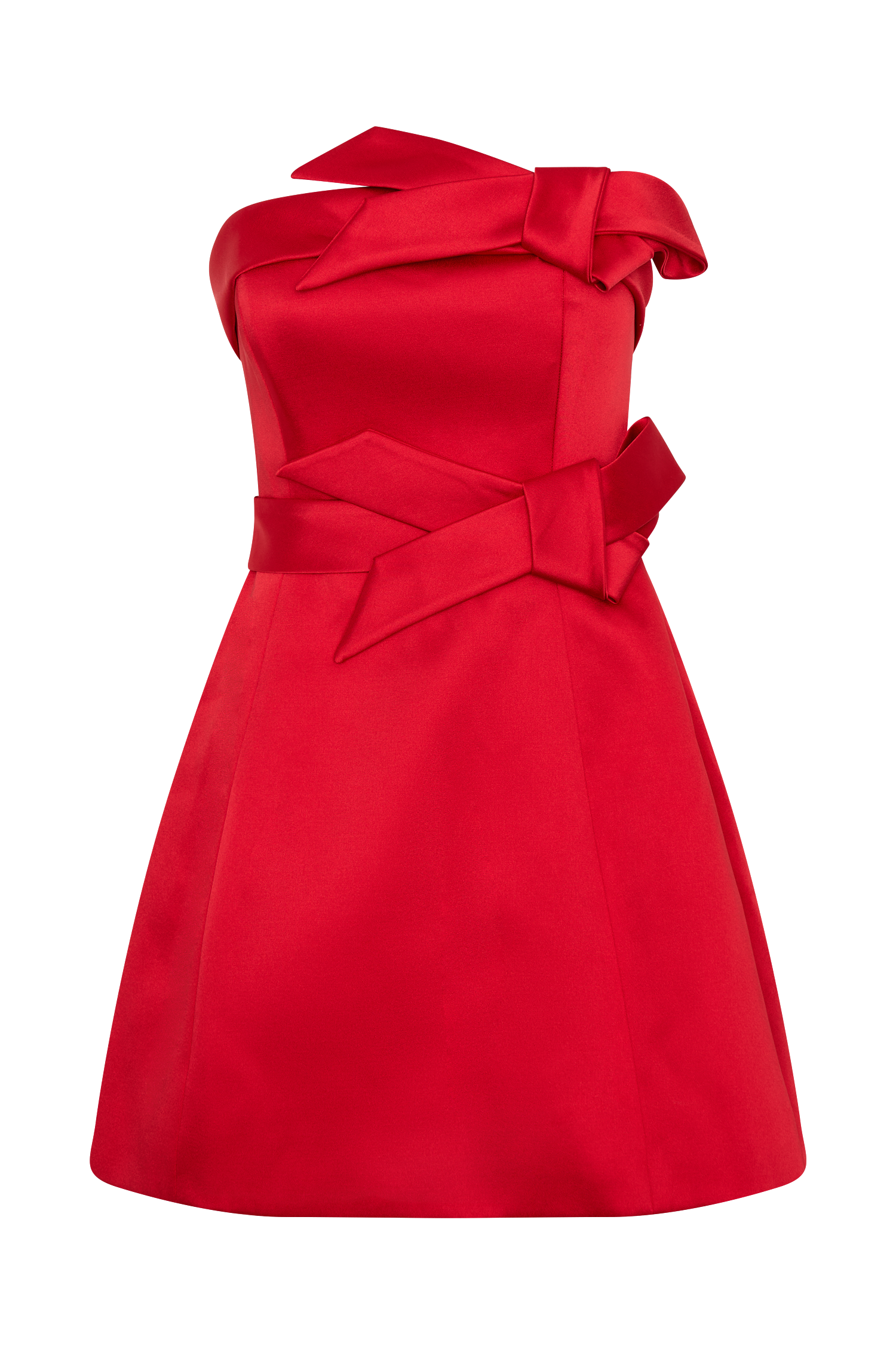 Tatiana Satin Strapless Bow Mini Dress - Red、mySite、solidvoid