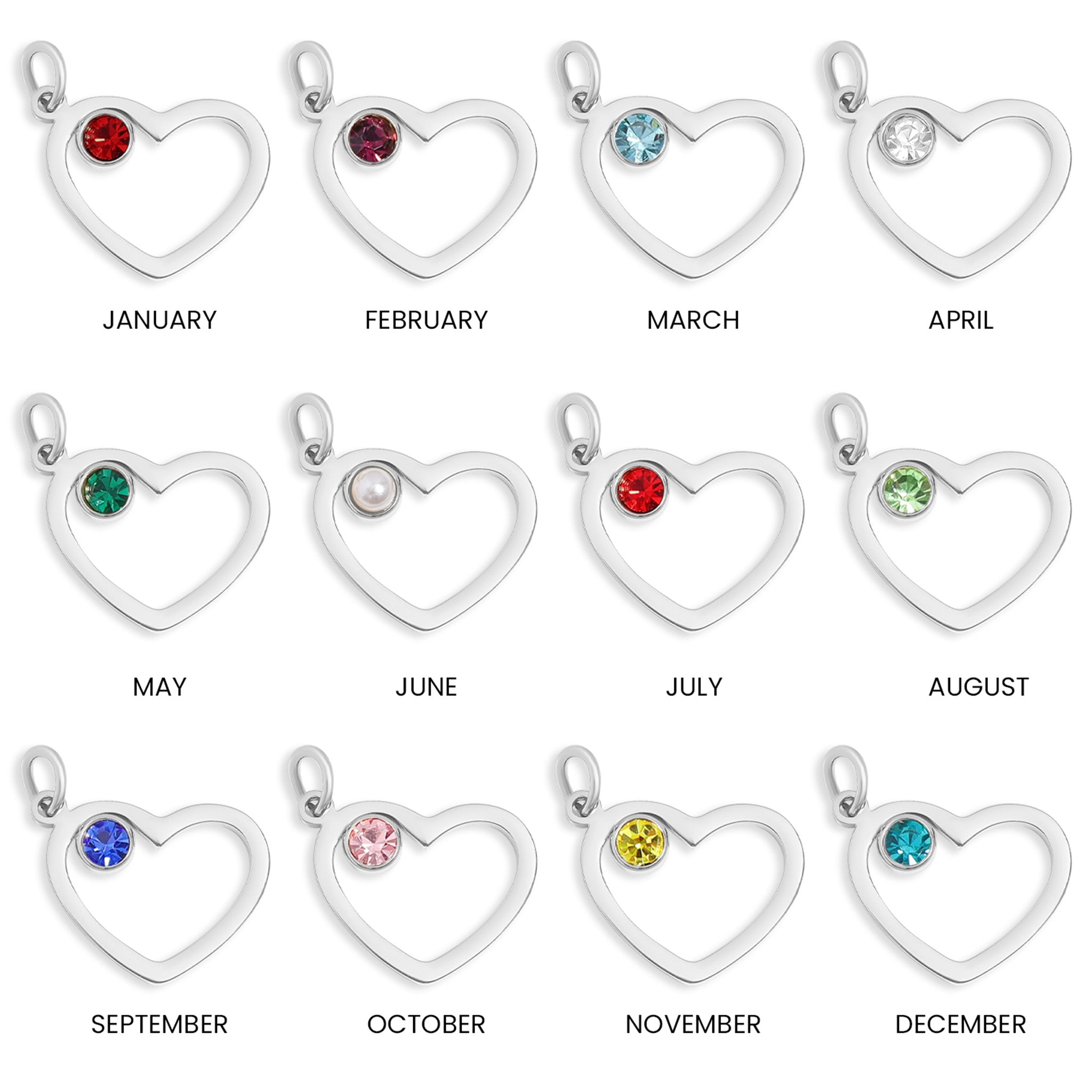 18K Gold PVD Stainless Steel Birthstone Heart Charm / PDL0219、mySite、dreamappss