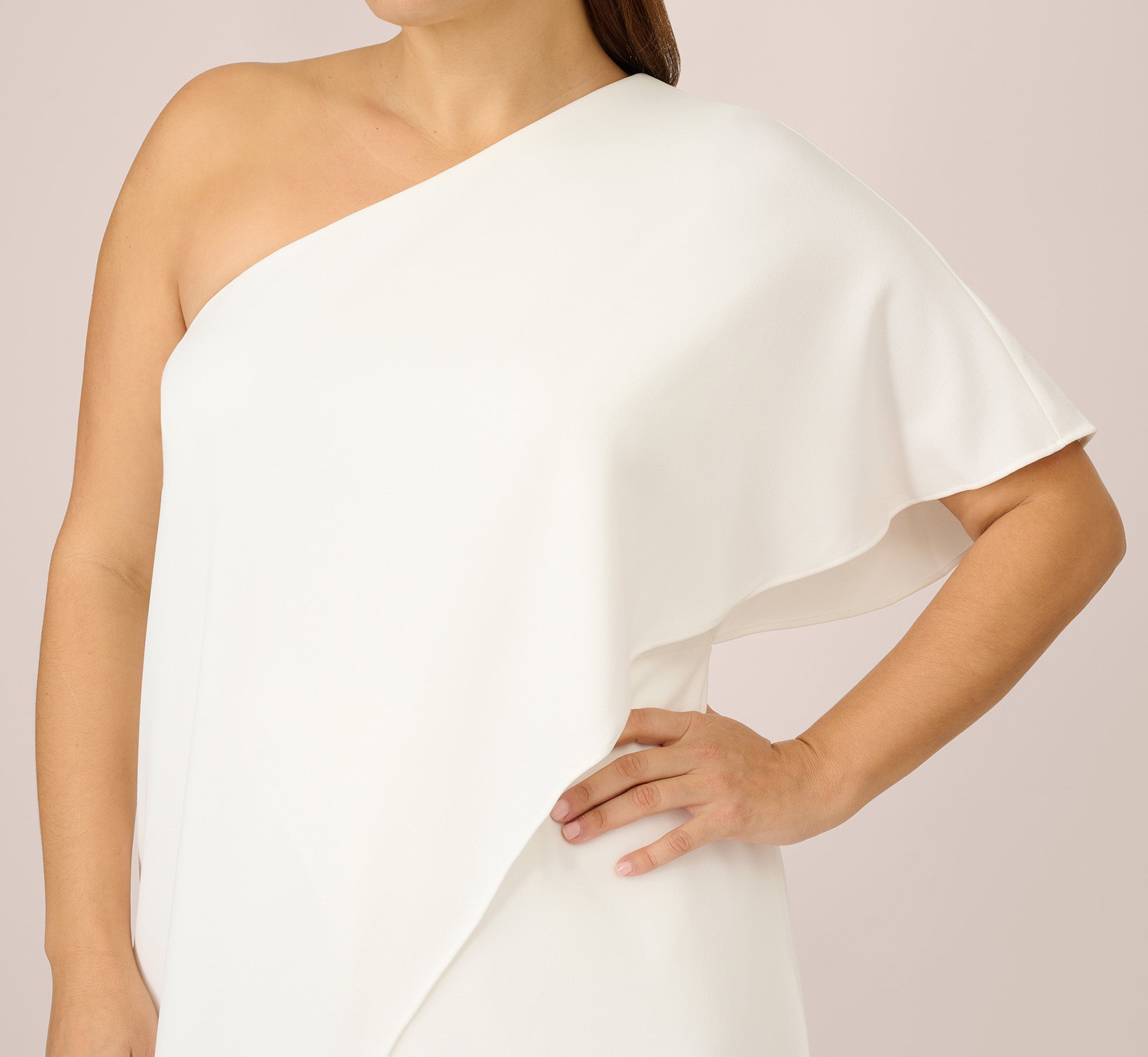 Plus Size Flutter One Shoulder Jumpsuit In Ivory、mySite、solidvoid