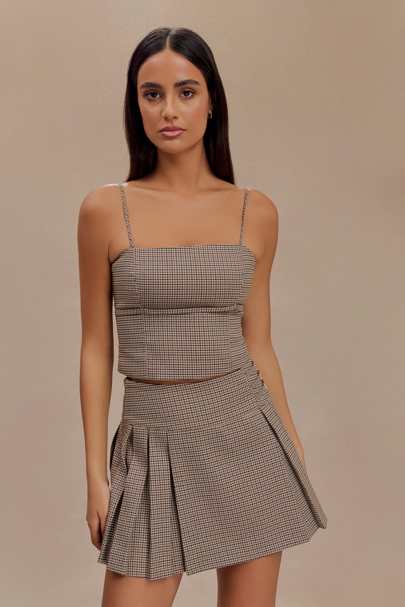 Aberley Crop Top - Tan Check、mySite、solidvoid