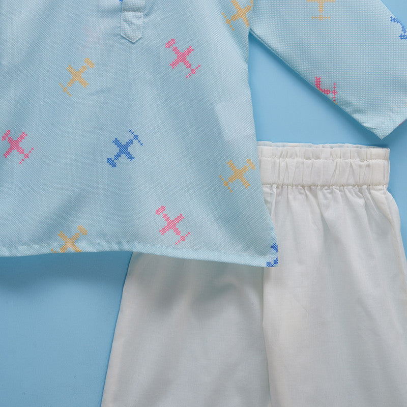 Cotton Pyjama Set | Printed | Blue、mySite、camillekostekn