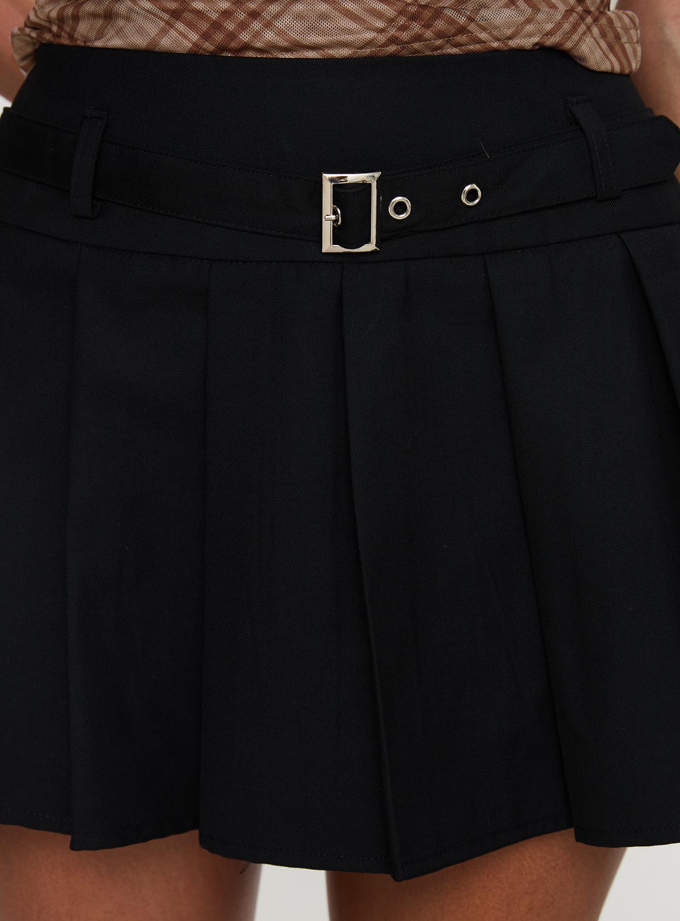 Sydnea Pleat Mini Skirt Black、mySite、solidvoid