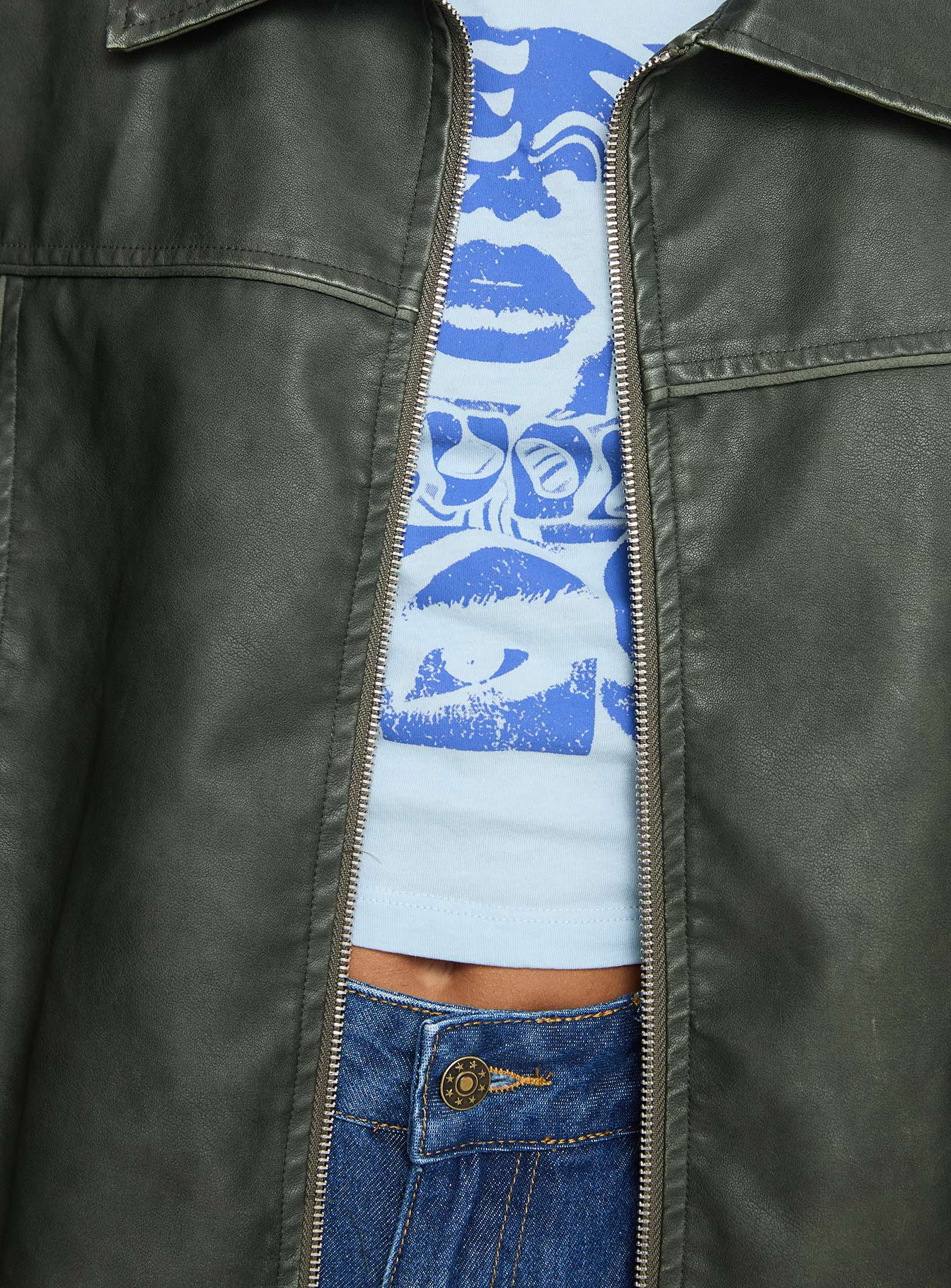 Goldsmith Faux Leather Bomber Jacket Washed Forest、mySite、solidvoid