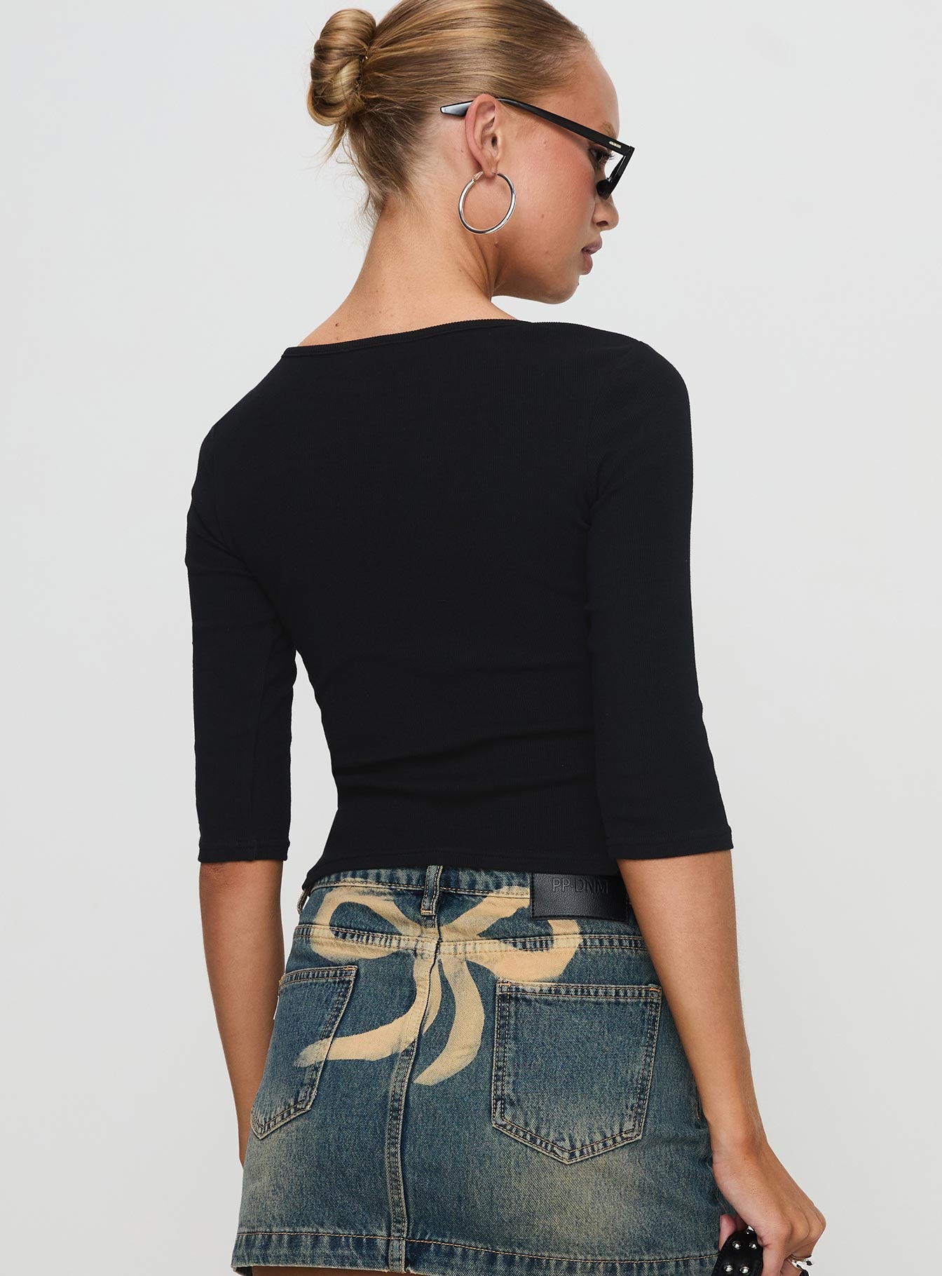 Elaia 3/4 Sleeve Top Black、mySite、solidvoid