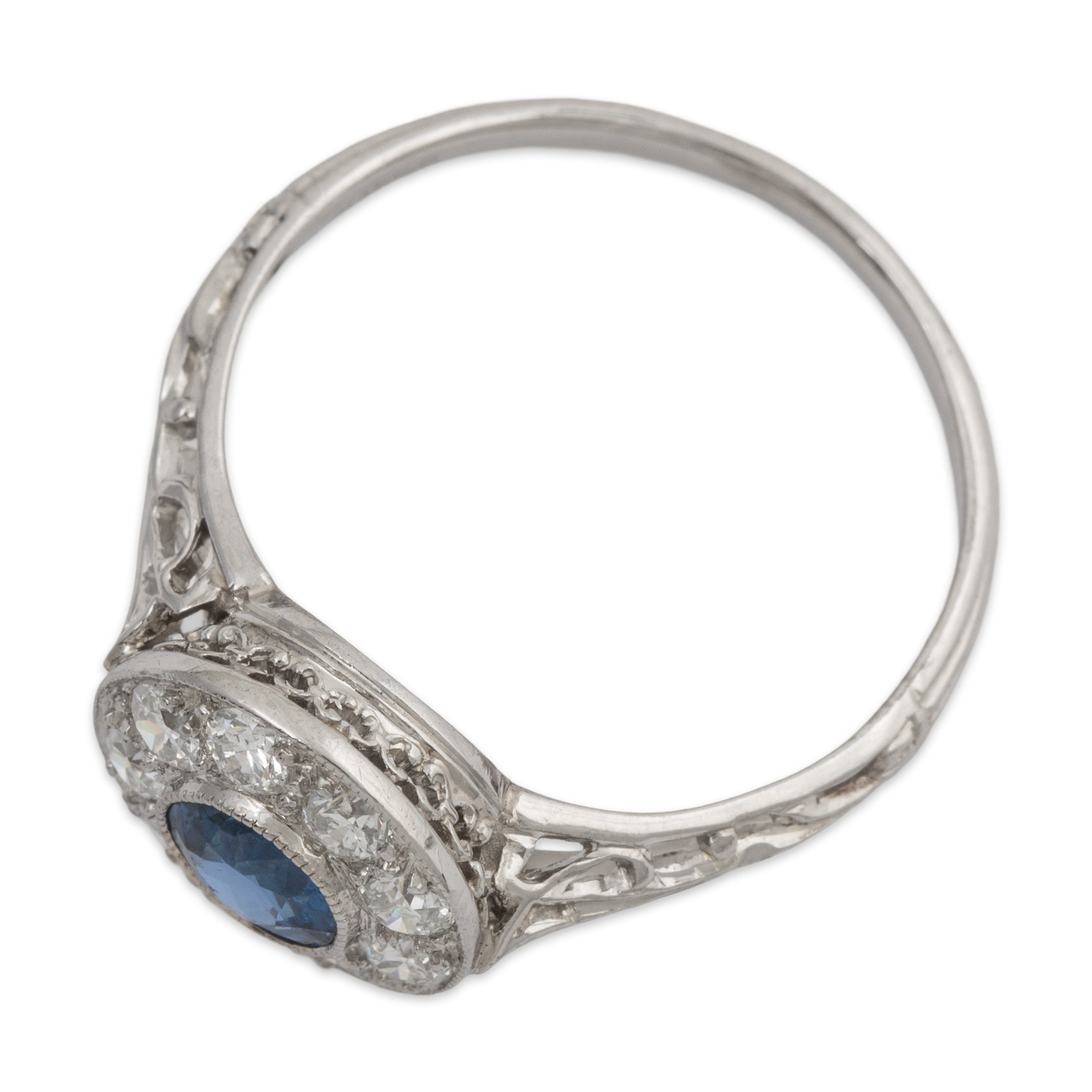 Antique Art Deco Platinum Blue Sapphire .396cttw Diamond Pierced Halo Ring 6.25、mySite、hinf8tx79