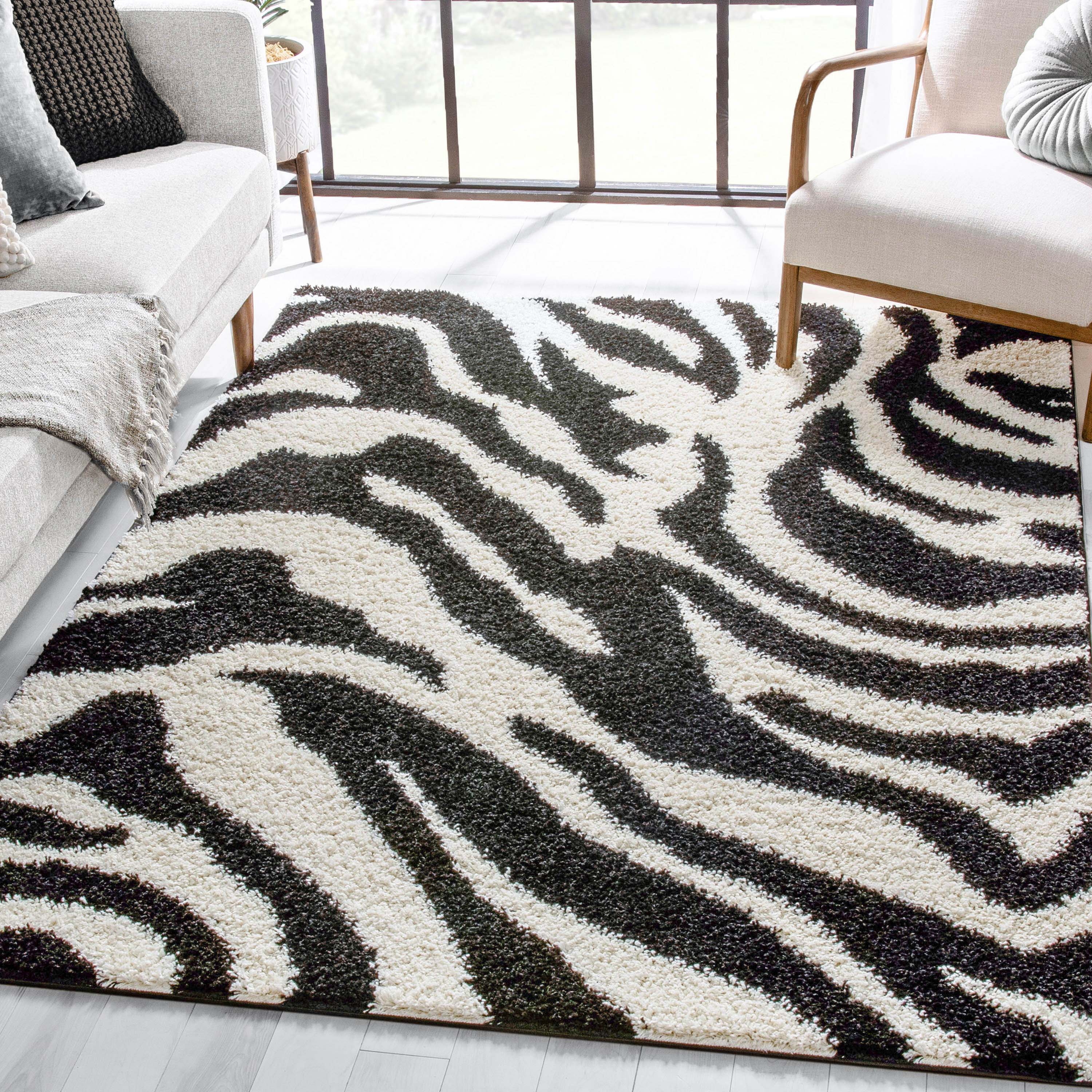 Safari Zebra Black Contemporary Shag Rug、mySite、gigharbornorthrealestate