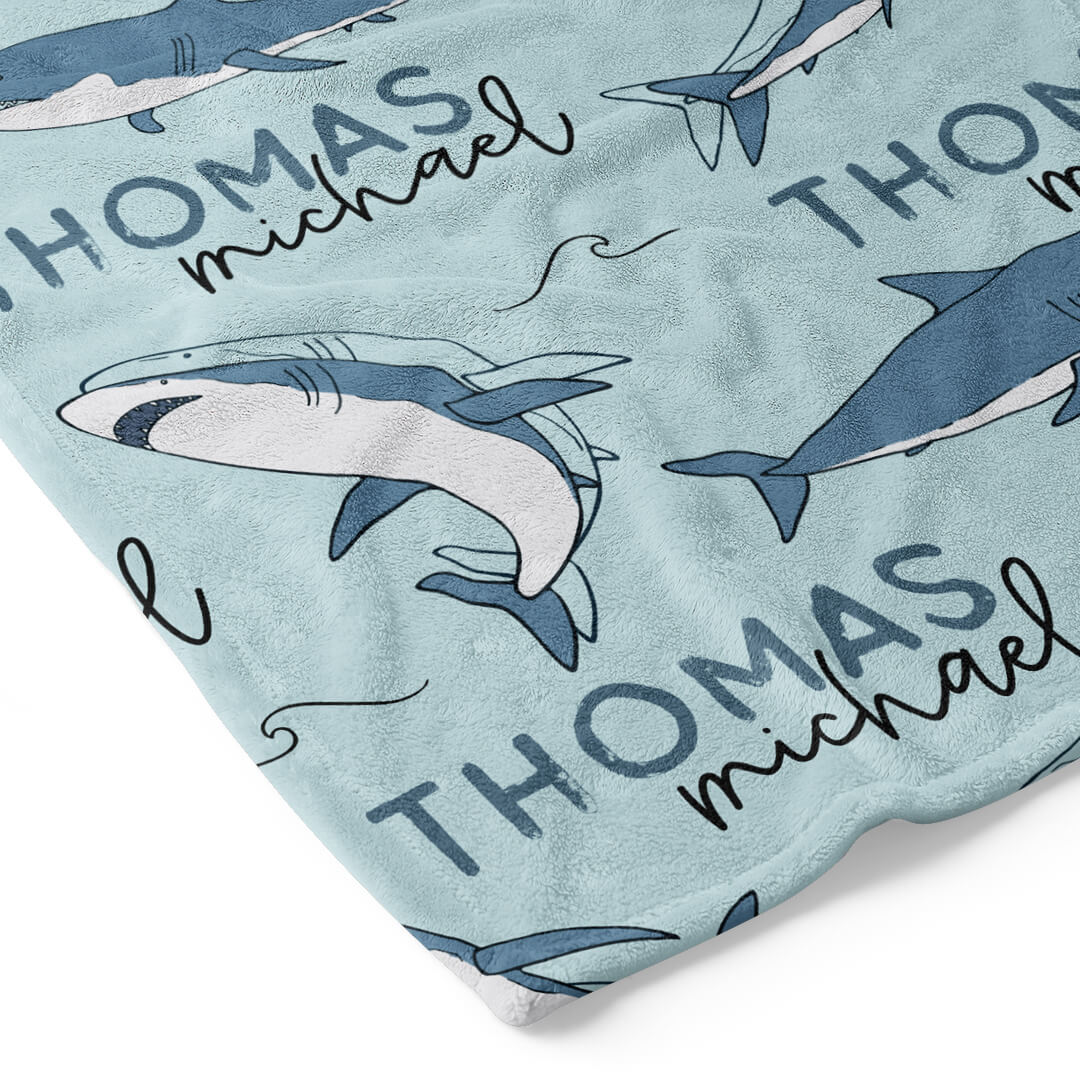  Smiling Sharks Personalized Toddler Blanket、mySite、layawaytickets