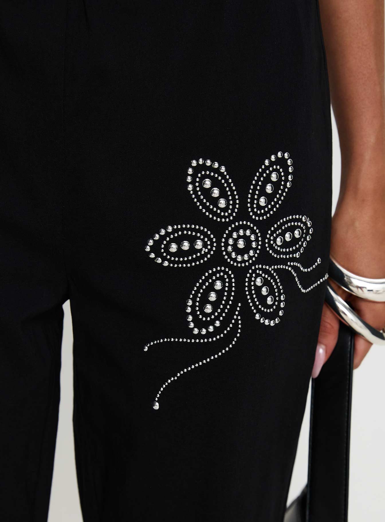 Quotation Diamante Flare Pants Black、mySite、solidvoid