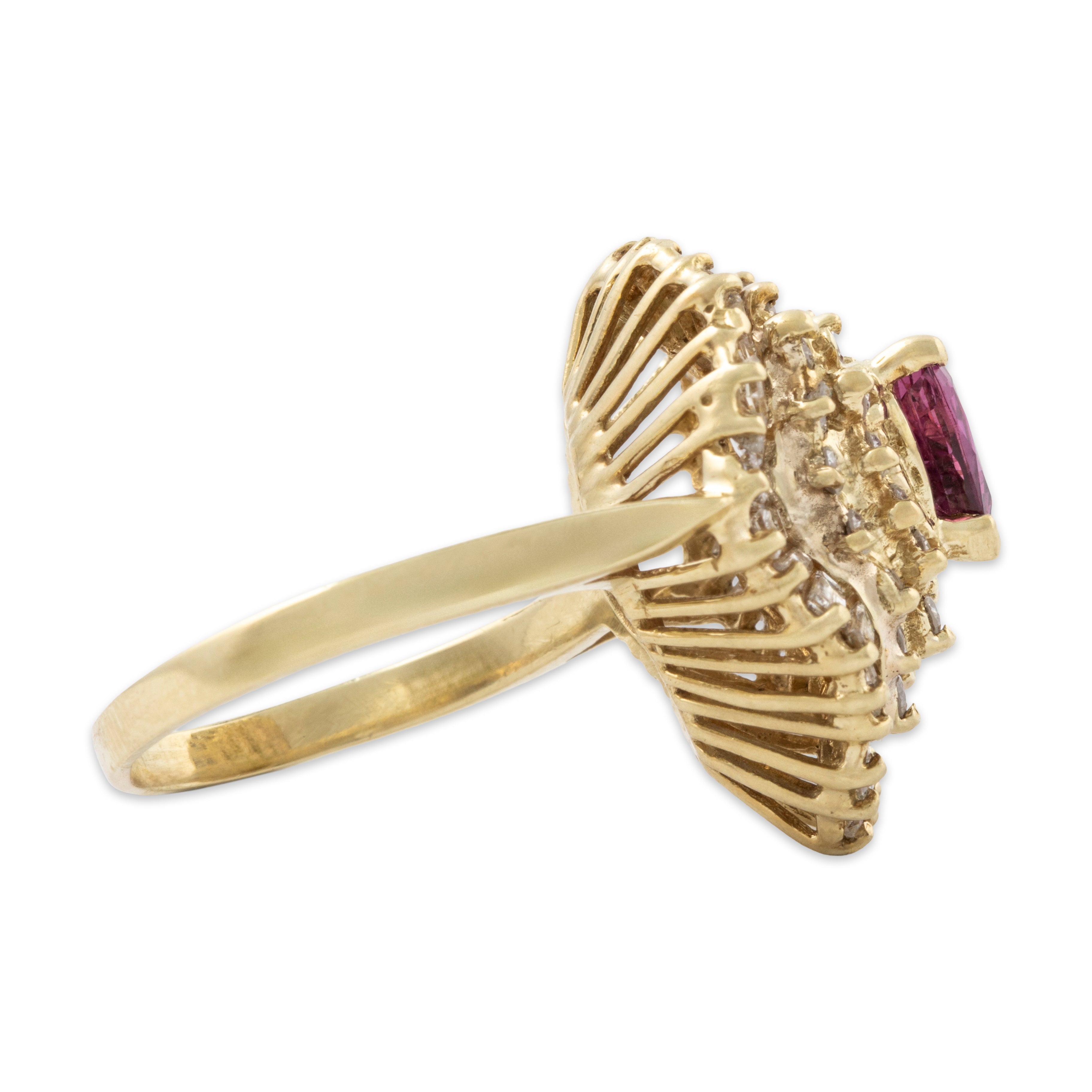 Vintage Large 14k Yellow Gold Ruby 1.13cttw Diamond Ballerina Cocktail Ring 6.75、mySite、hinf8tx79