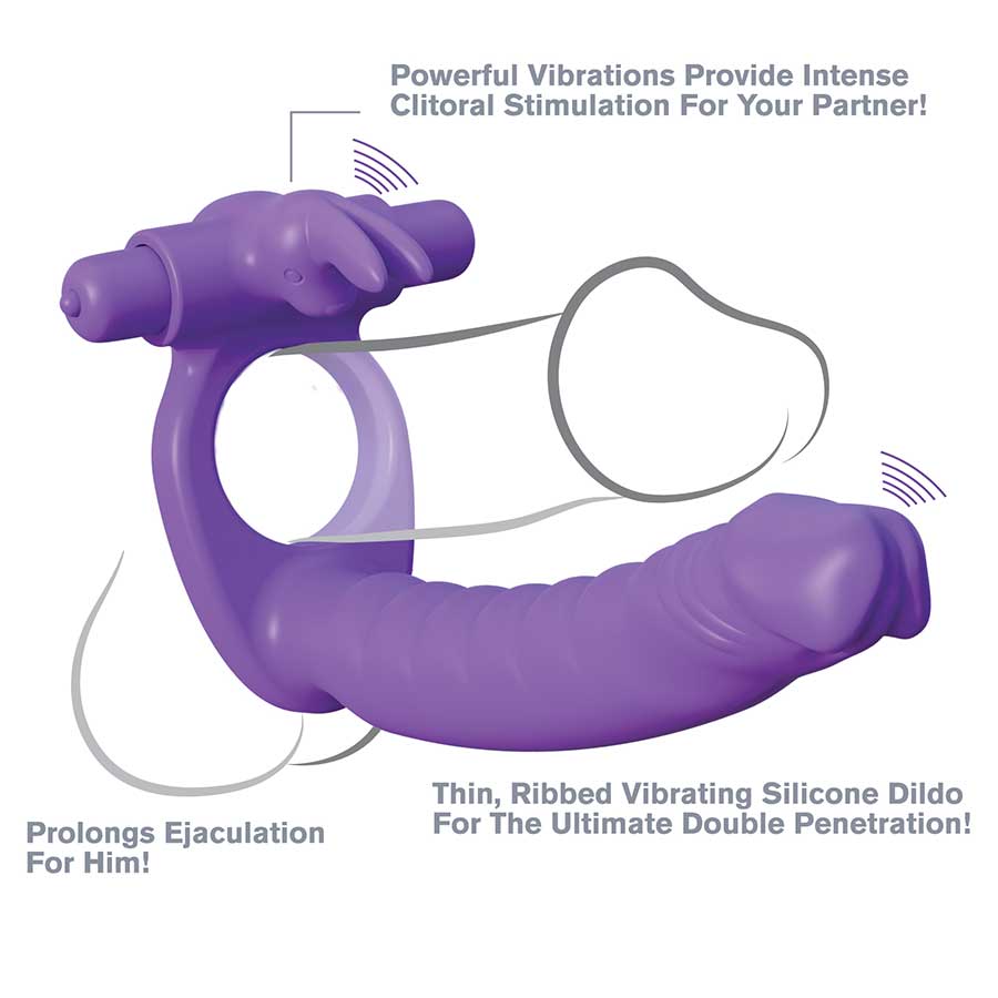 Silicone Double Penetrator Vibrating Rabbit Cock Ring Purple by Pipedream、mySite、bottomscart