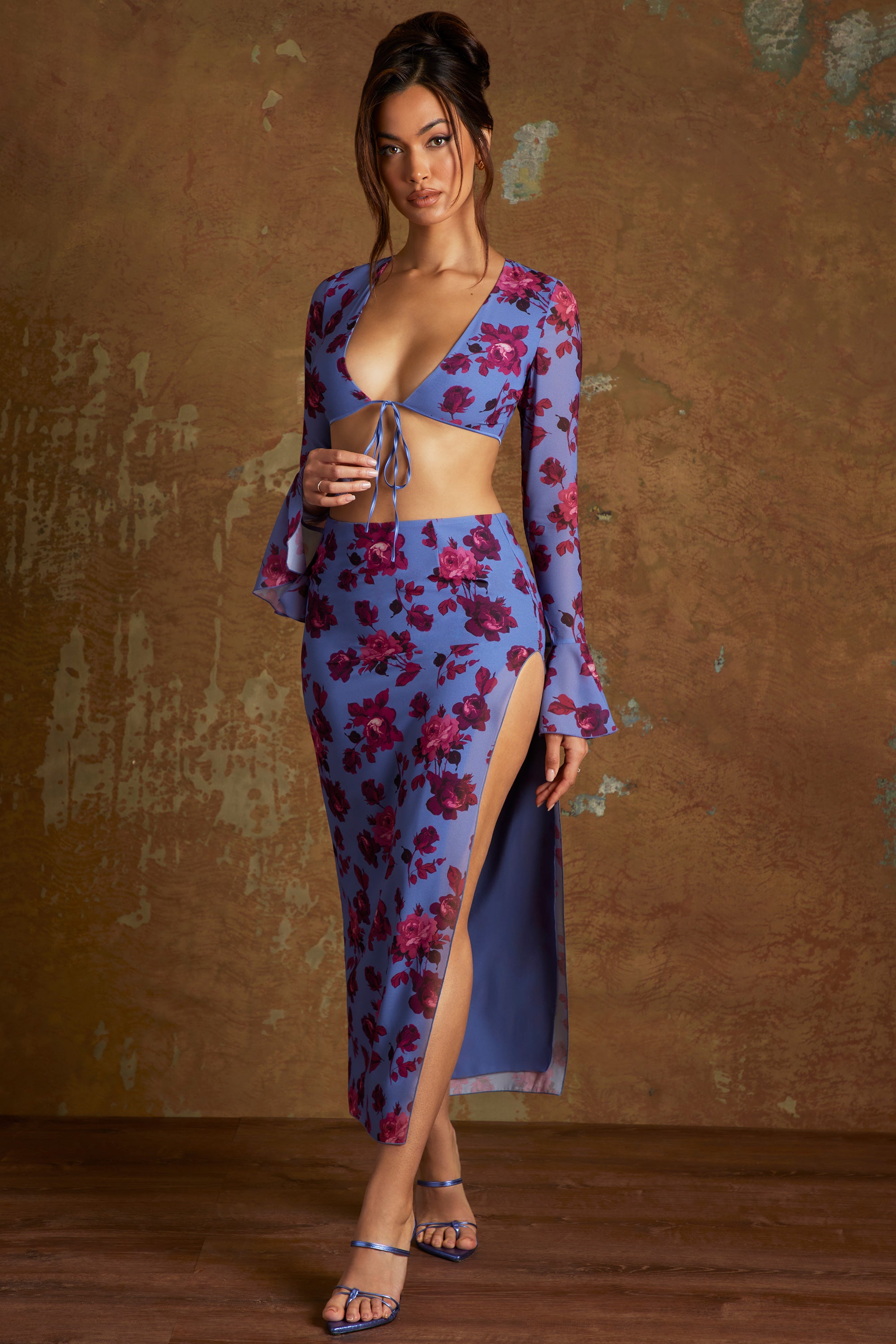 Side Split Midaxi Skirt in Periwinkle Print、mySite、solidvoid