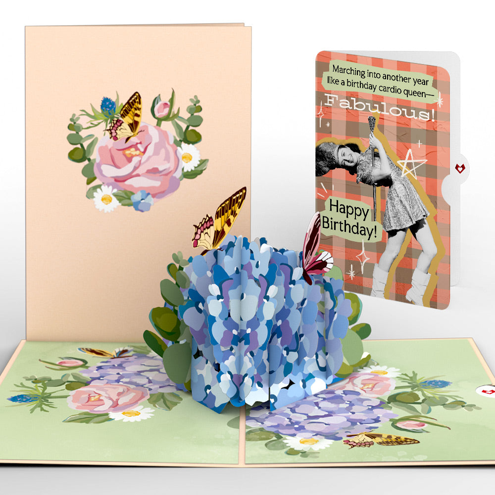 Hydrangea Butterflies Birthday Pop-Up Card and Cardio Queen Sentiment Set、mySite、solidvoid