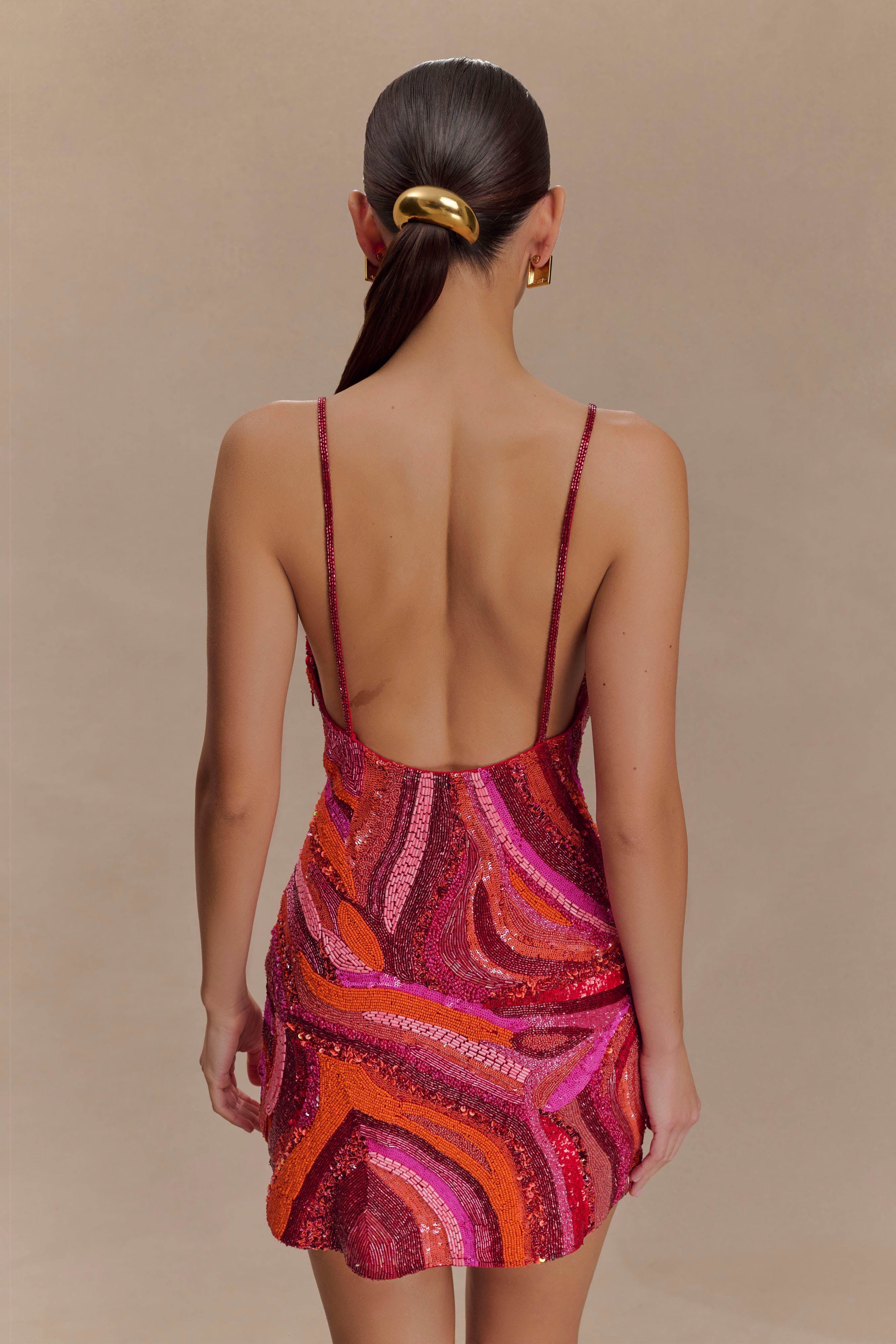 Eloise Hand Beaded Mini Dress - Pink Swirl Print、mySite、solidvoid